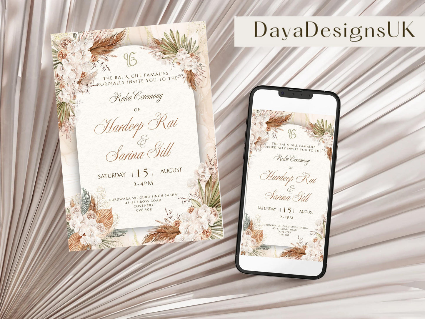 Digital Roka Chunni Takhar Ceremony Invite, Modern Rustic Theme, Canva Editable, Sikh Occasion, Engagement DIY Invitation