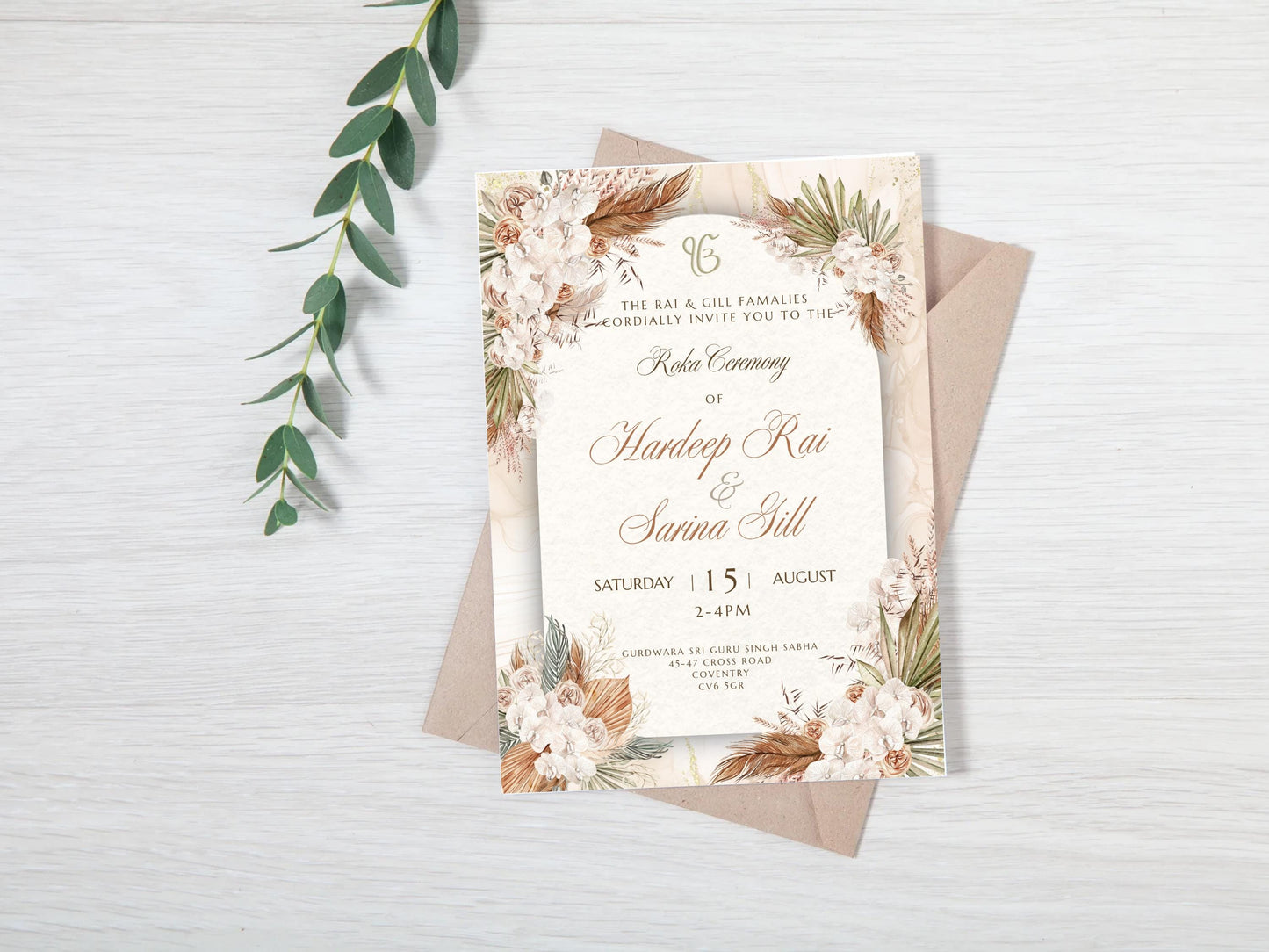 Digital Roka Chunni Takhar Ceremony Invite, Modern Rustic Theme, Canva Editable, Sikh Occasion, Engagement DIY Invitation