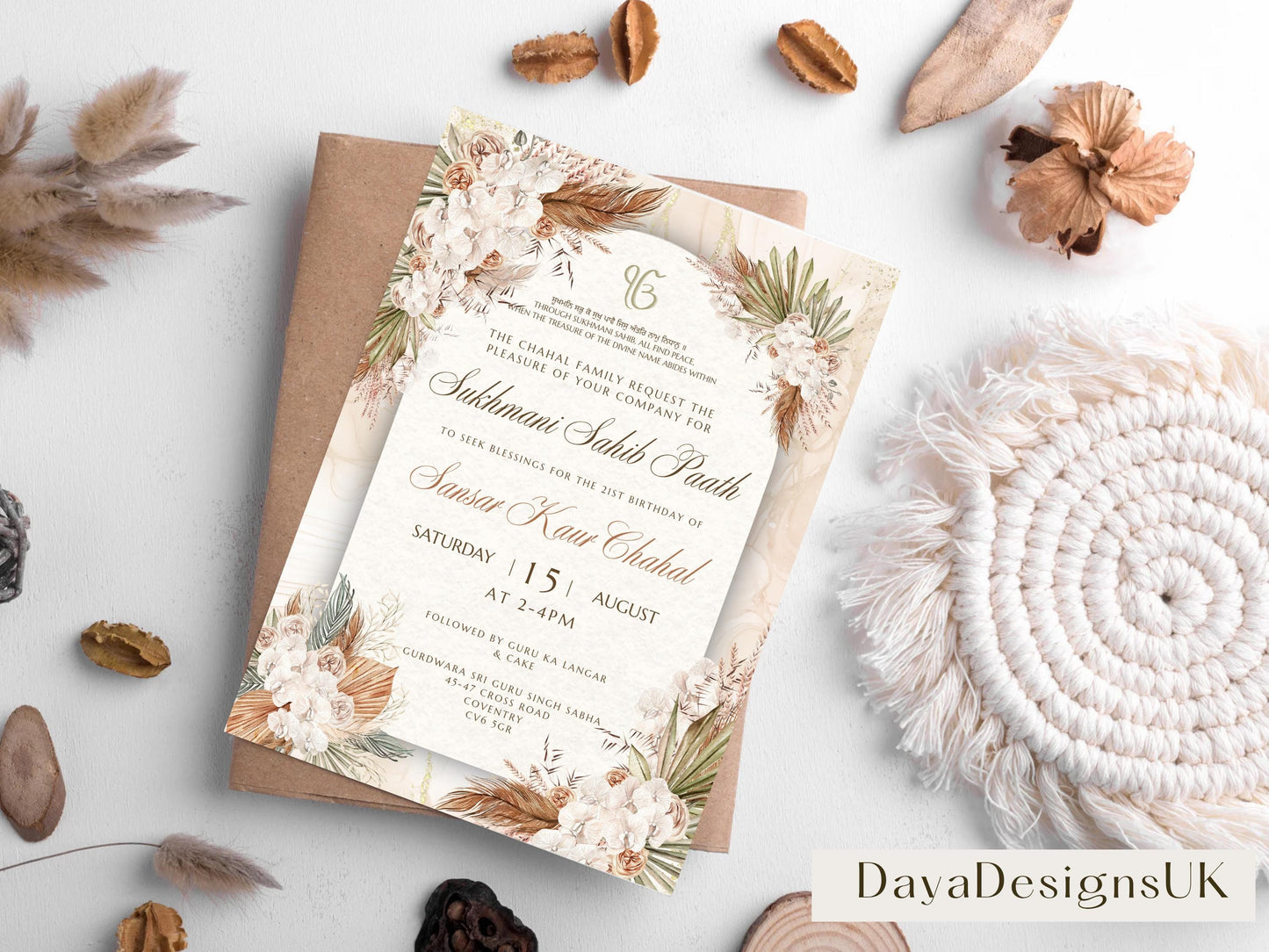 Made to Order Sukhmani Sahib Path Digital Invitation, 21st Birthday, Modern Rustic Decor, Relax- While We Do it For You