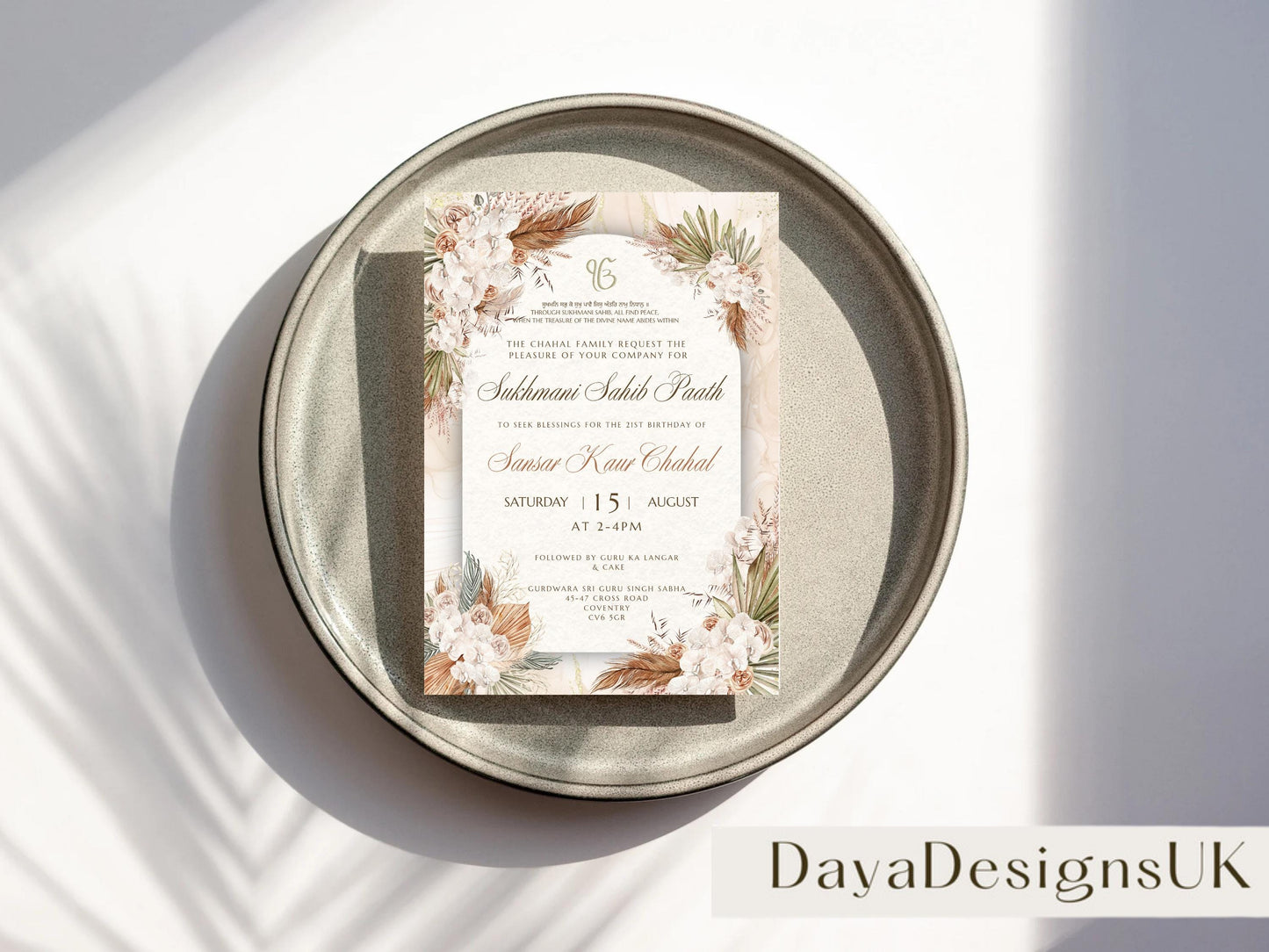 Made to Order Sukhmani Sahib Path Digital Invitation, 21st Birthday, Modern Rustic Decor, Relax- While We Do it For You
