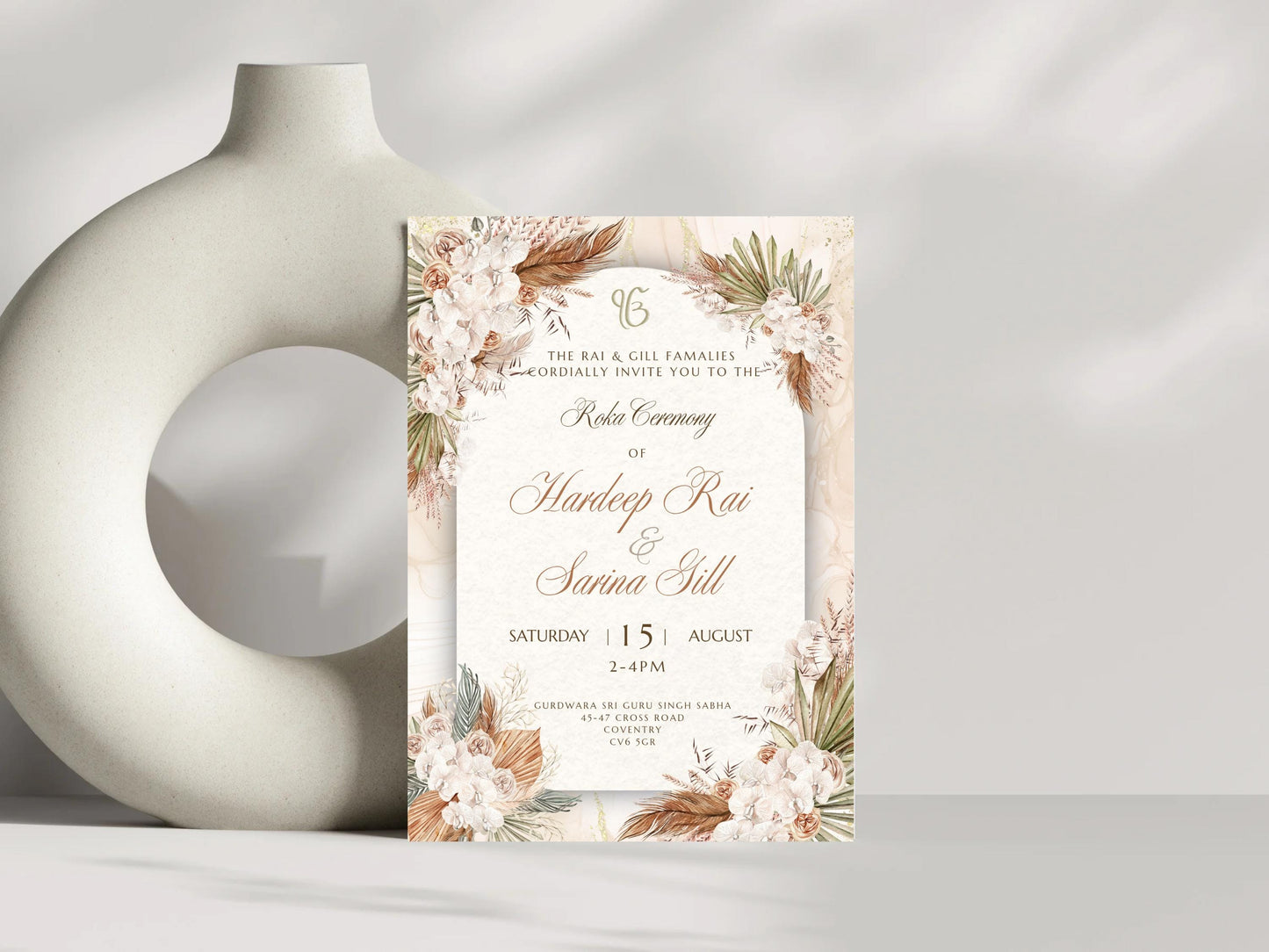 Digital Roka Chunni Takhar Ceremony Invite, Modern Rustic Theme, Canva Editable, Sikh Occasion, Engagement DIY Invitation