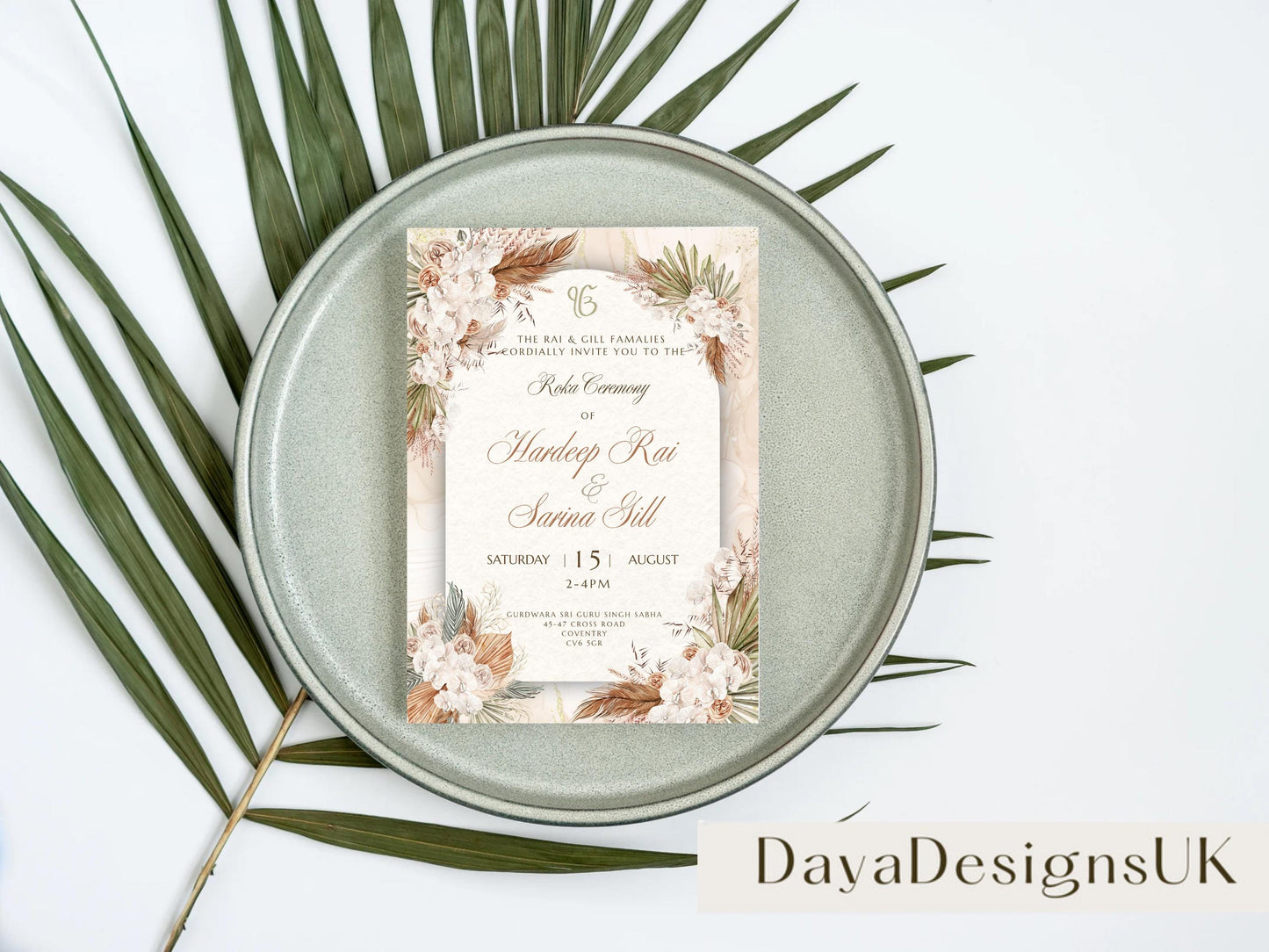 Digital Roka Chunni Takhar Ceremony Invite, Modern Rustic Theme, Canva Editable, Sikh Occasion, Engagement DIY Invitation