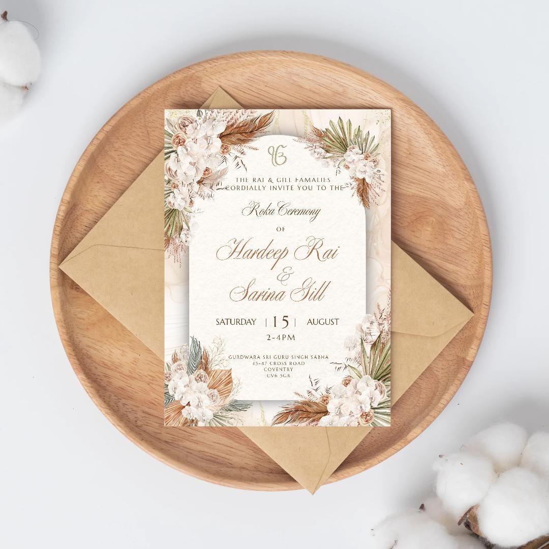 Digital Roka Chunni Takhar Ceremony Invite, Modern Rustic Theme, Canva Editable, Sikh Occasion, Engagement DIY Invitation