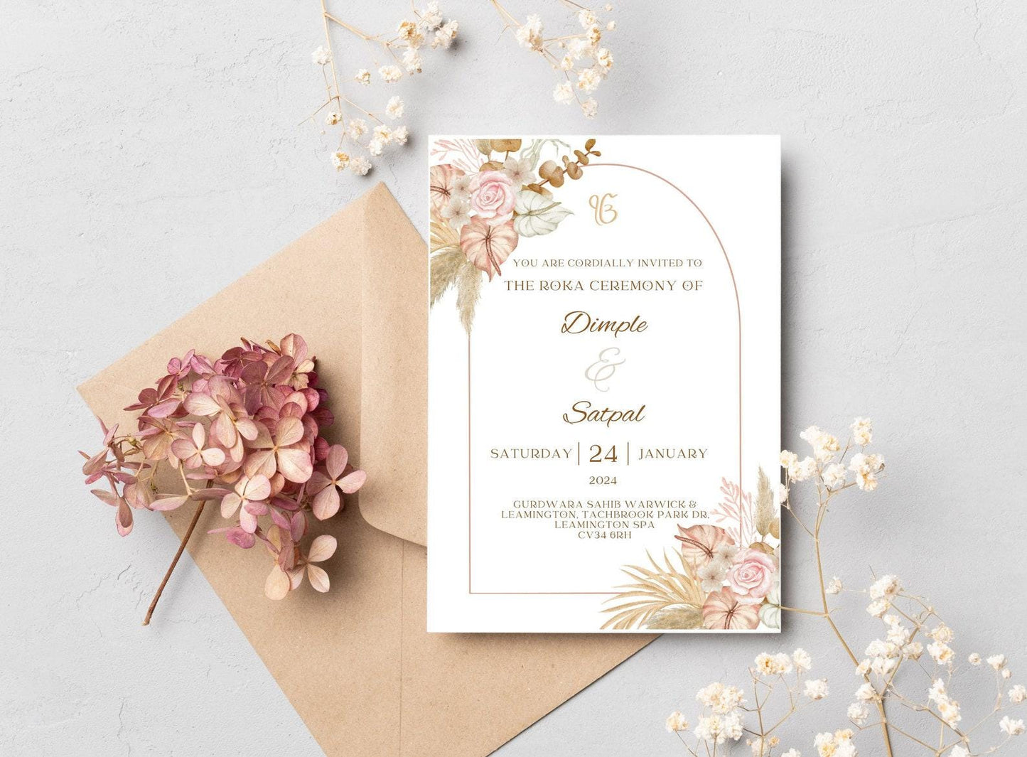 Floral Roka Chunni Welcome Sign Template | Editable Canva Digital Download | A2 Size | Matching Invitation Set | Printable Engagement Sign