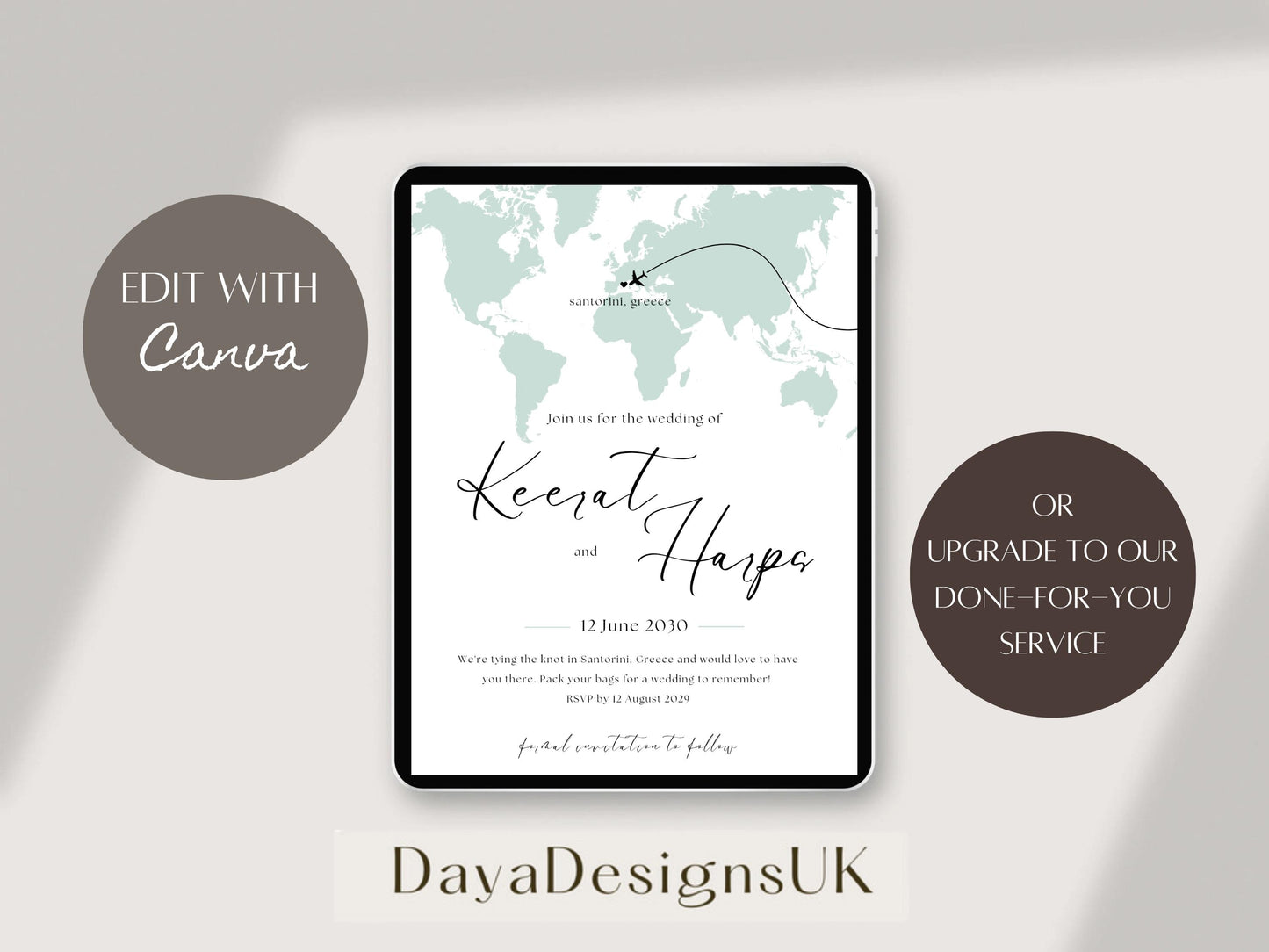 Destination Wedding Save the Date Digital Template Invitation – 2 Insert Sikh or Hindu Wedding | Sage Minimalist Aesthetic | Edit in Canva