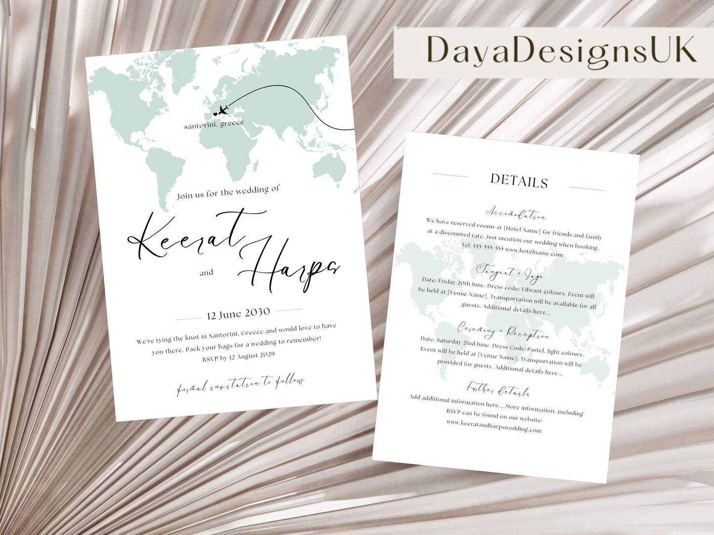 Destination Wedding Save the Date Digital Template Invitation – 2 Insert Sikh or Hindu Wedding | Sage Minimalist Aesthetic | Edit in Canva