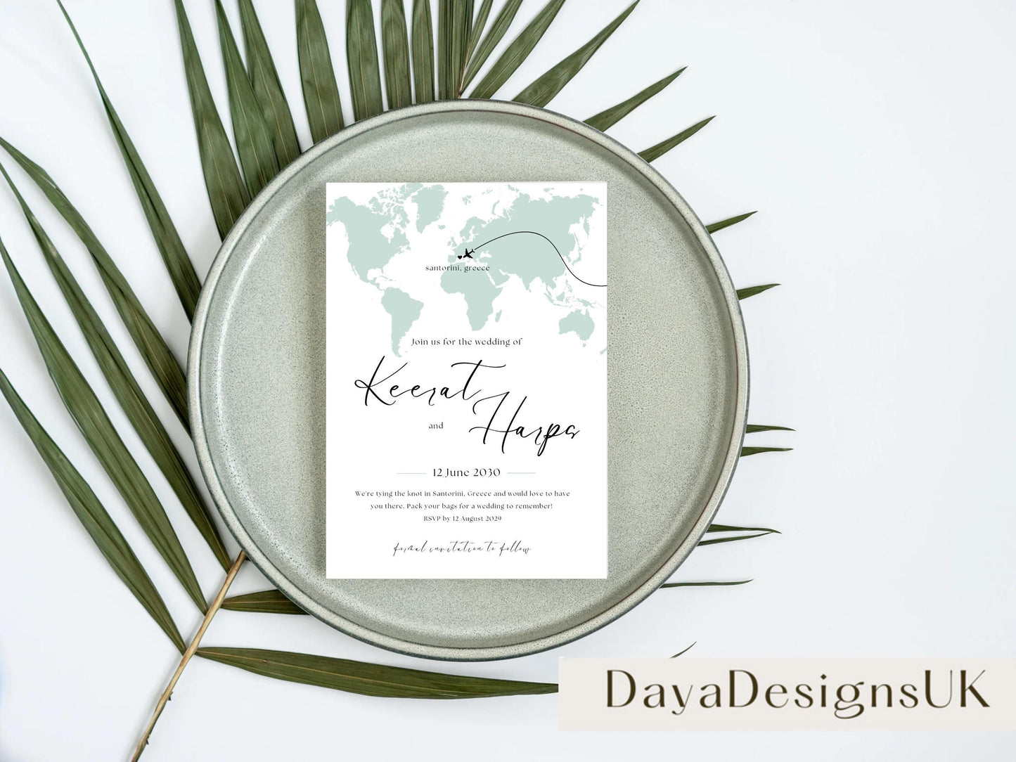 Destination Wedding Save the Date Digital Template Invitation – 2 Insert Sikh or Hindu Wedding | Sage Minimalist Aesthetic | Edit in Canva