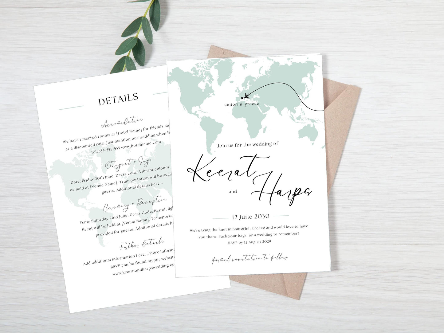 Destination Wedding Save the Date Digital Template Invitation – 2 Insert Sikh or Hindu Wedding | Sage Minimalist Aesthetic | Edit in Canva