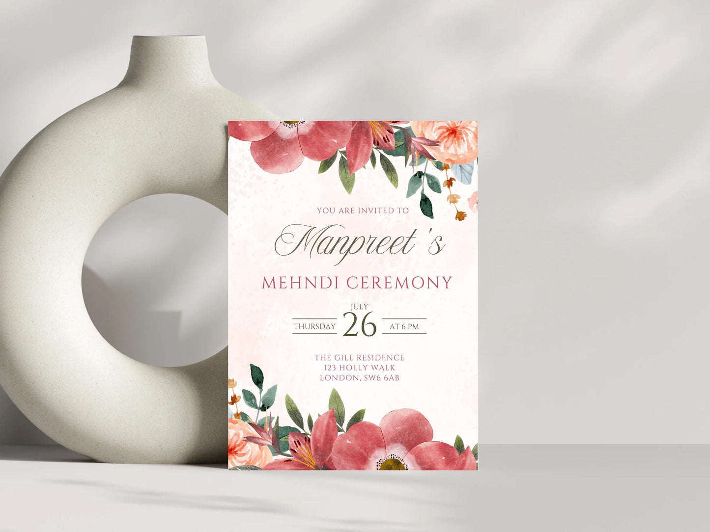 Floral Mehndi Welcome Sign Digital Template | A2 Size | Canva Download | Matching Invitation Set | Sangeet Sign | BONUS Mehndi Decor Signs