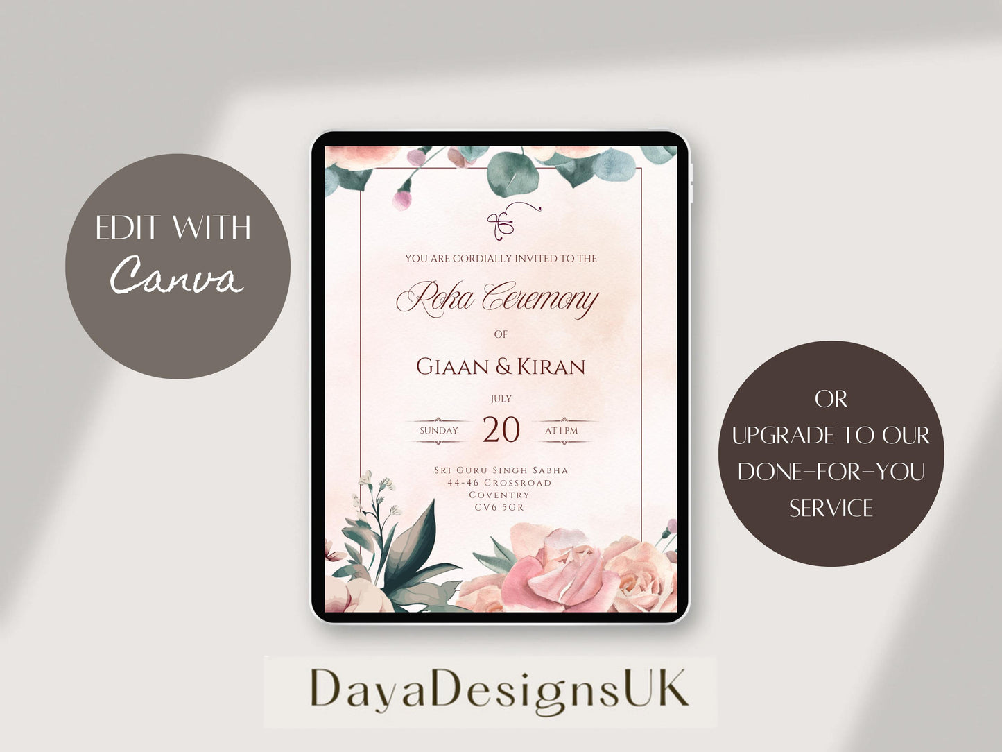 Editable Roka Chunni Takhar Ceremony Invite, Canva Download, Sikh Occasion, Hindu Engagement Invitation, Matching Welcome Sign Available