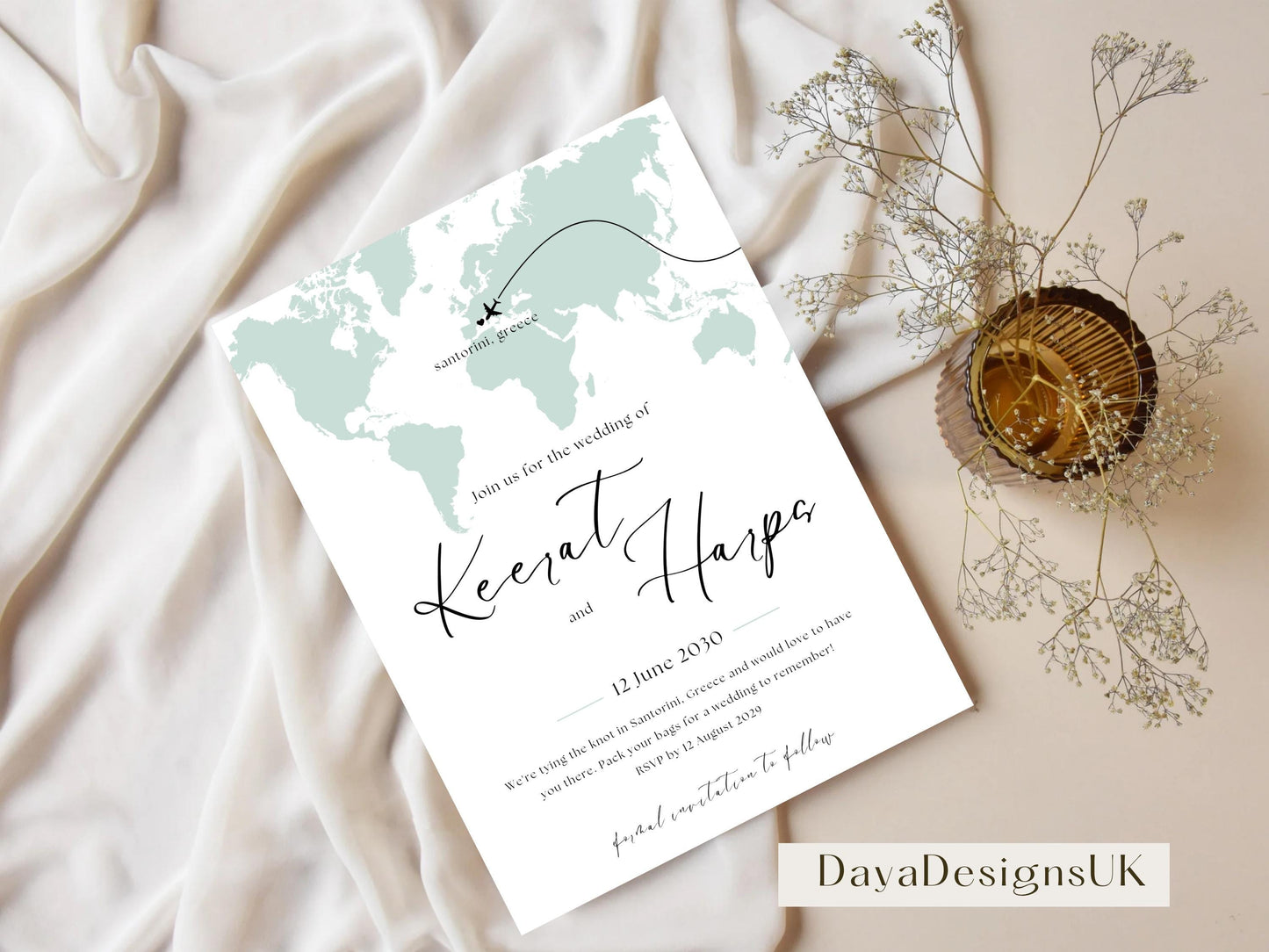 Destination Wedding Save the Date Digital Template Invitation – 2 Insert Sikh or Hindu Wedding | Sage Minimalist Aesthetic | Edit in Canva