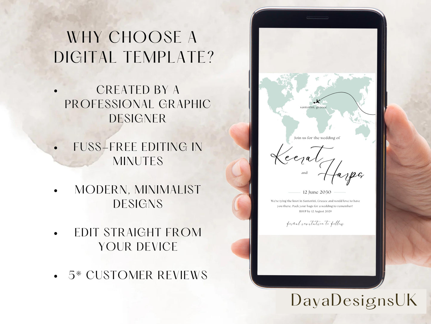 Destination Wedding Save the Date Digital Template Invitation – 2 Insert Sikh or Hindu Wedding | Sage Minimalist Aesthetic | Edit in Canva