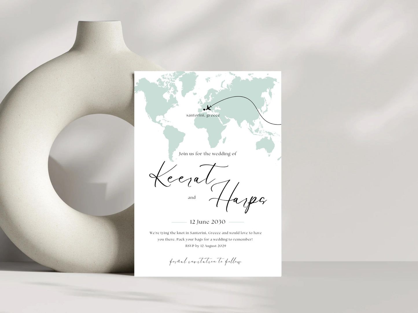 Destination Wedding Save the Date Digital Template Invitation – 2 Insert Sikh or Hindu Wedding | Sage Minimalist Aesthetic | Edit in Canva