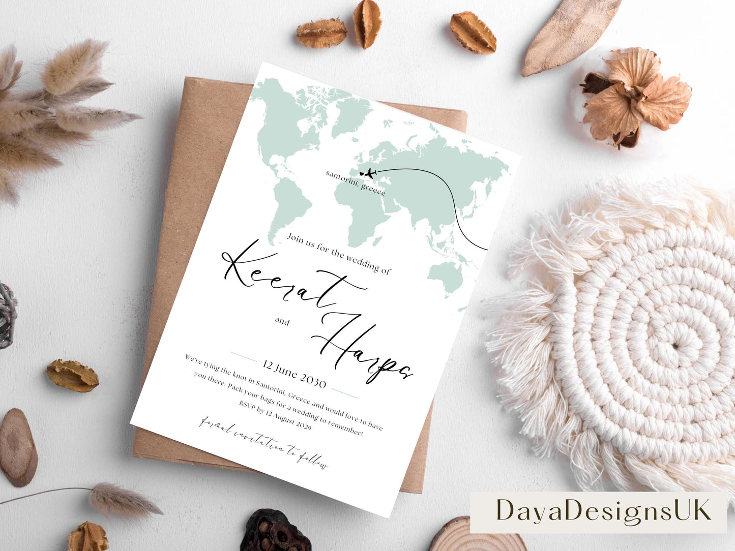 Destination Wedding Save the Date Digital Template Invitation – 2 Insert Sikh or Hindu Wedding | Sage Minimalist Aesthetic | Edit in Canva
