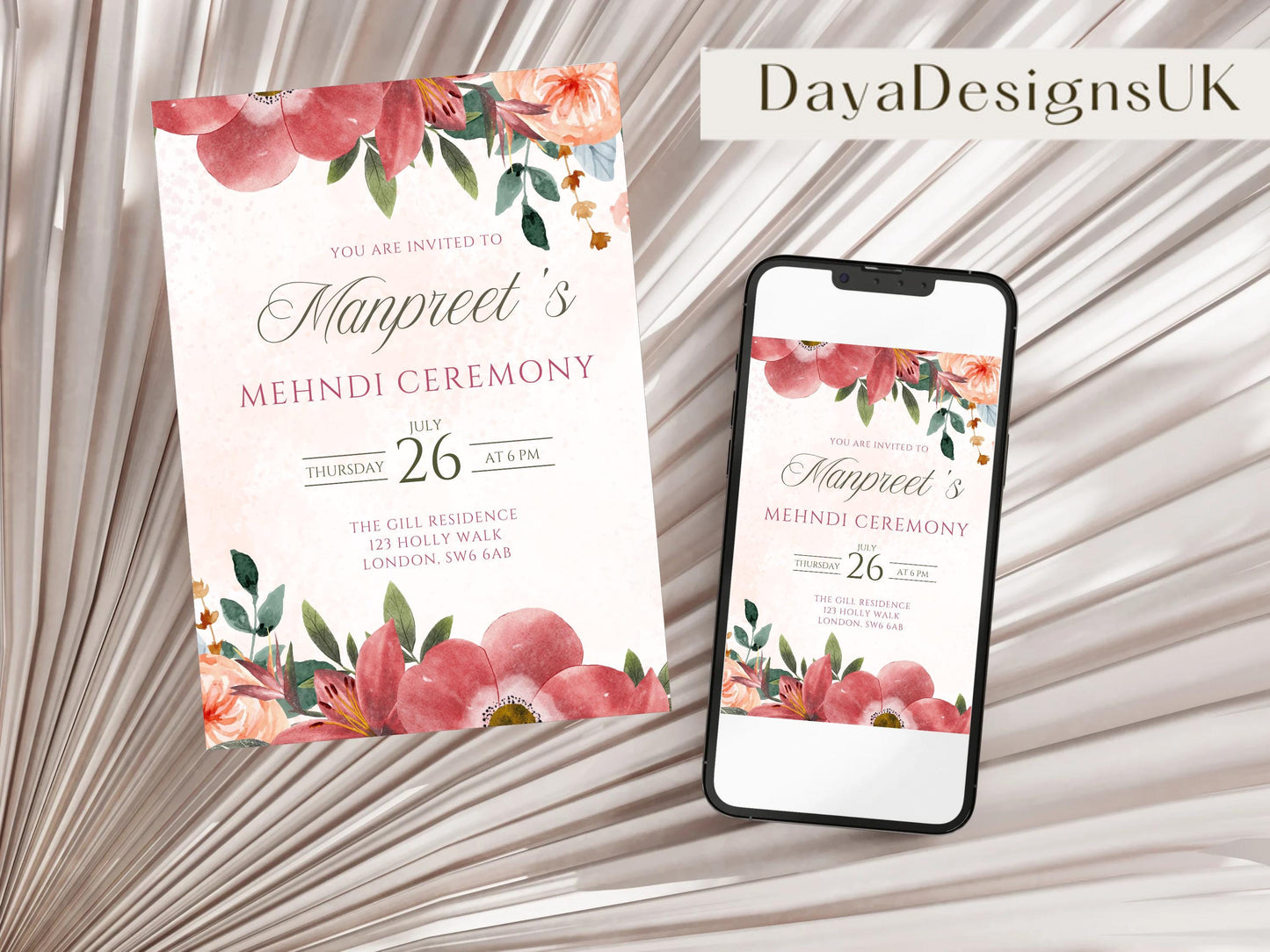Floral Mehndi Welcome Sign Digital Template | A2 Size | Canva Download | Matching Invitation Set | Sangeet Sign | BONUS Mehndi Decor Signs