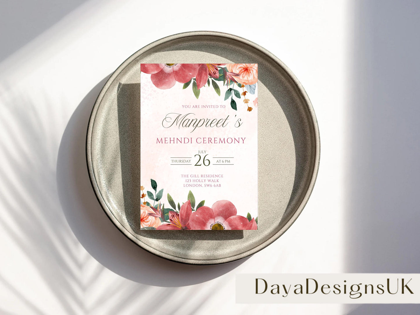 Floral Mehndi Invitation Digital Template | Canva Download | Matching Welcome Sign Available with FREE Mehndi Decor Signs | Sangeet Sign