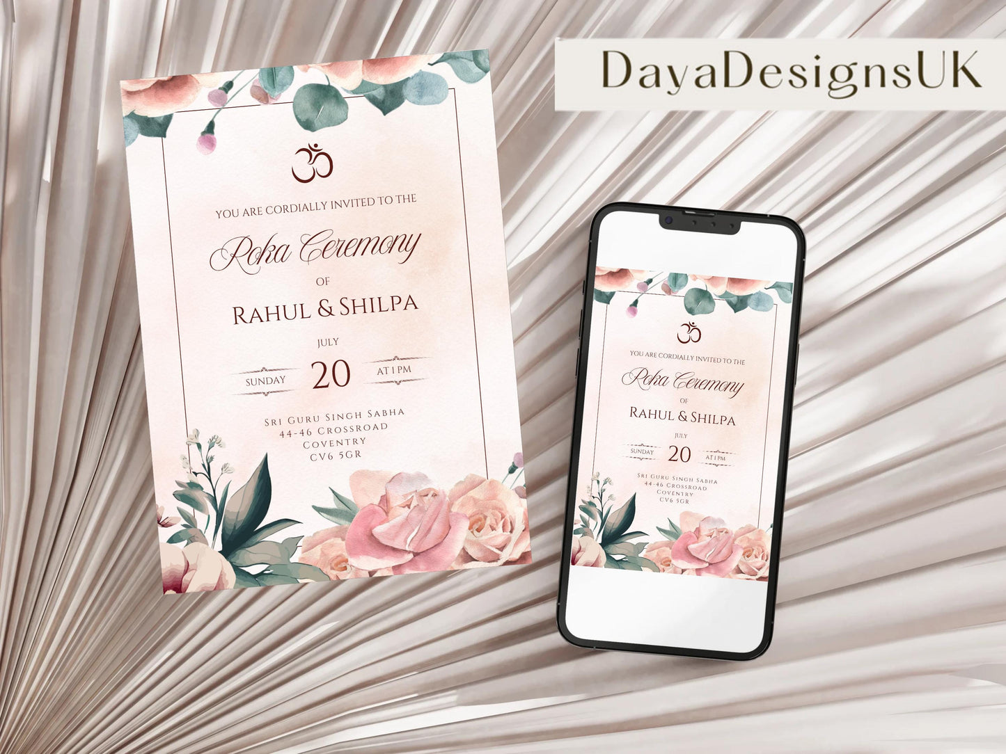 Floral Roka Chunni Welcome Sign Template | Editable Canva Digital Download | A2 Size | Matching Invitation Set | Printable Engagement Sign