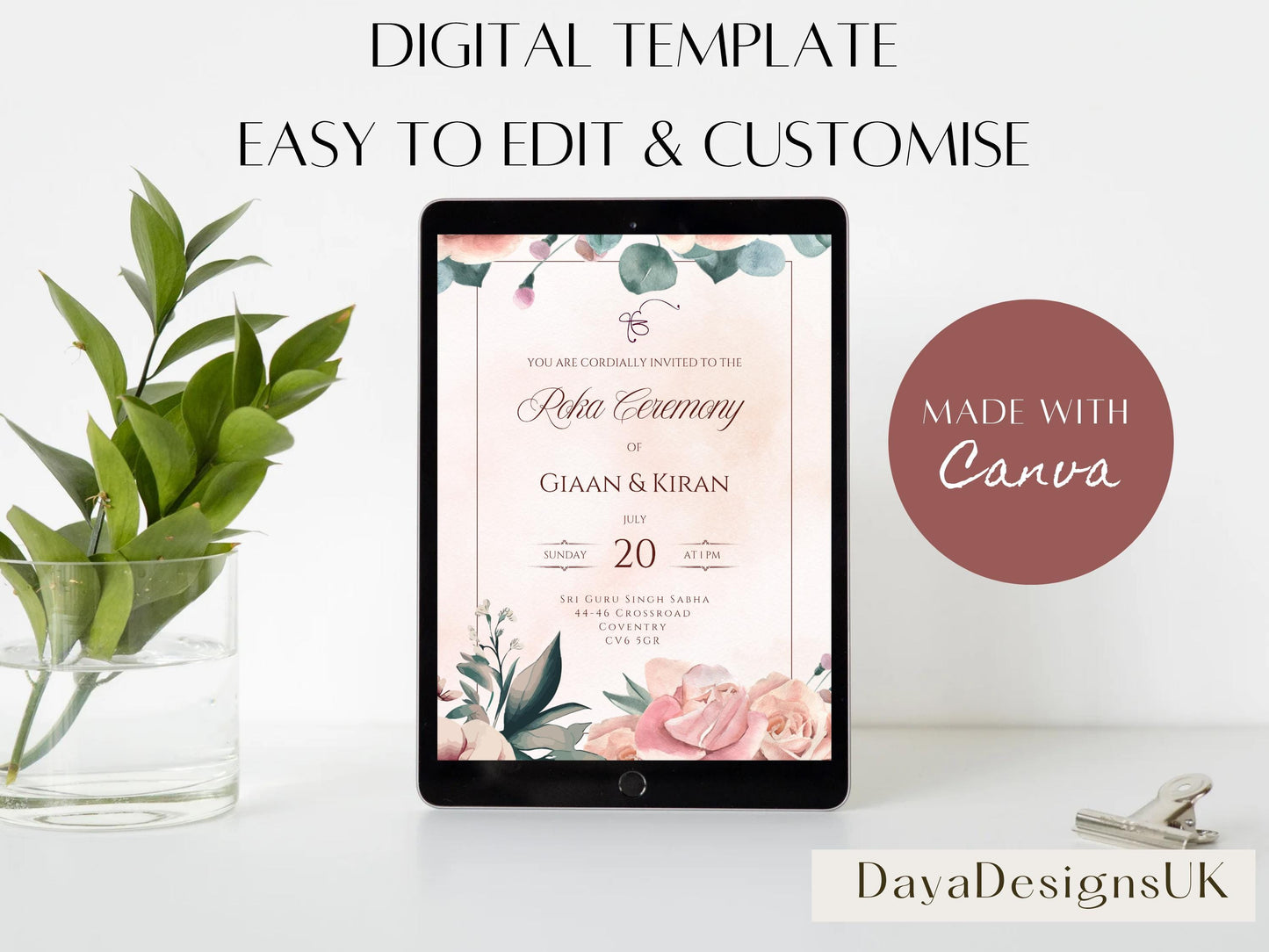 Editable Roka Chunni Takhar Ceremony Invite, Canva Download, Sikh Occasion, Hindu Engagement Invitation, Matching Welcome Sign Available