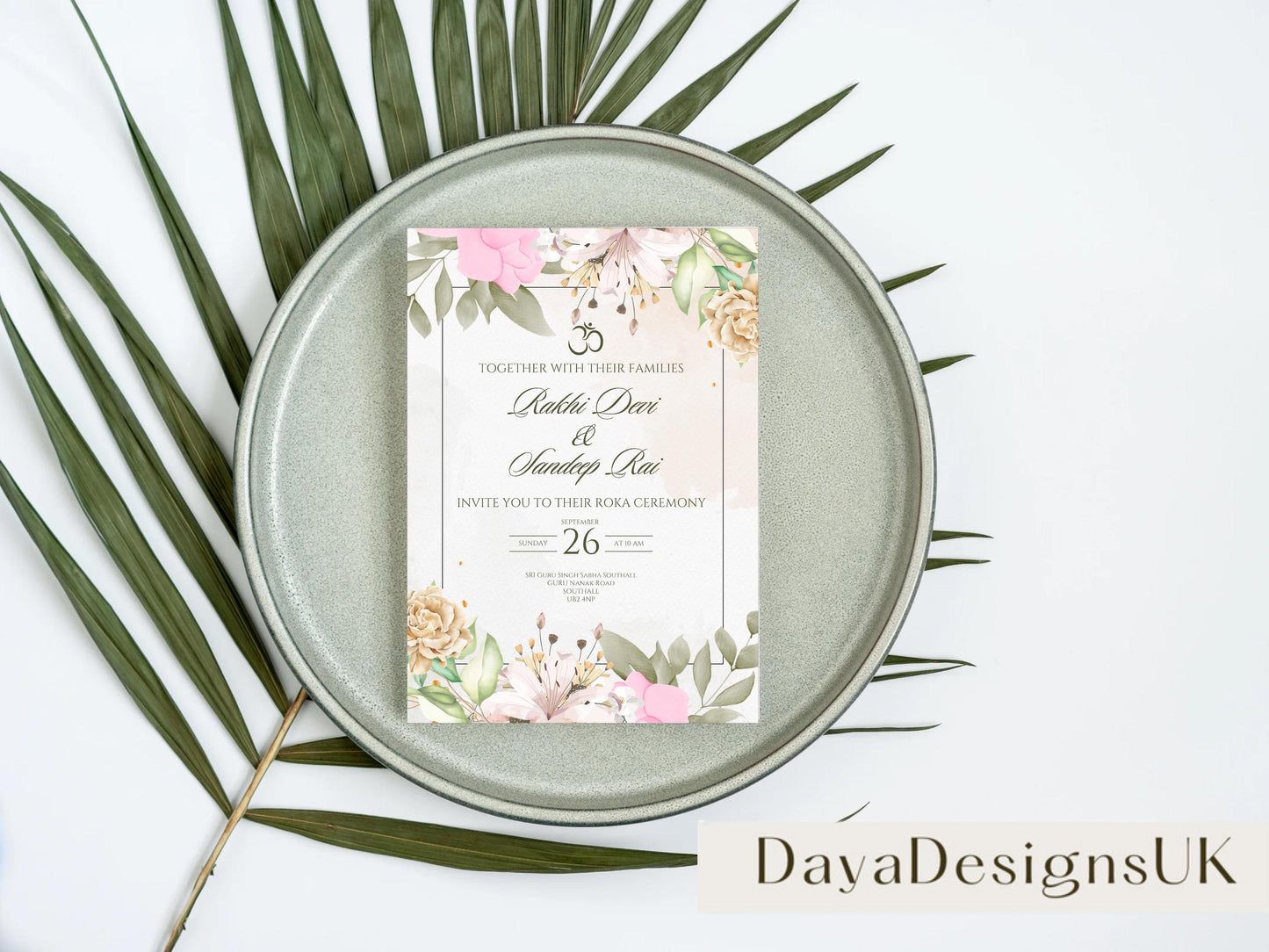 Floral Roka Chunni Welcome Sign Template | Editable Canva Digital Download | A2 Size | Matching Invitation Set | Printable Engagement Sign