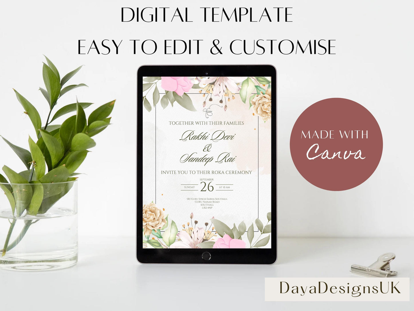 Editable Roka Chunni Takhar Ceremony Invite, Canva Download, Sikh Occasion, Hindu Engagement Invitation, Matching Welcome Sign Available