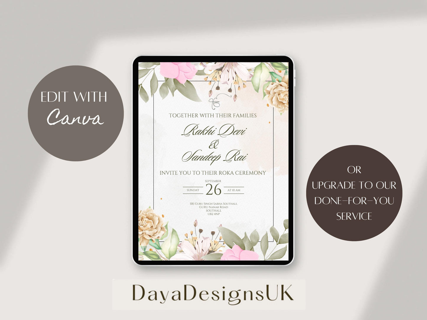 Editable Roka Chunni Takhar Ceremony Invite, Canva Download, Sikh Occasion, Hindu Engagement Invitation, Matching Welcome Sign Available