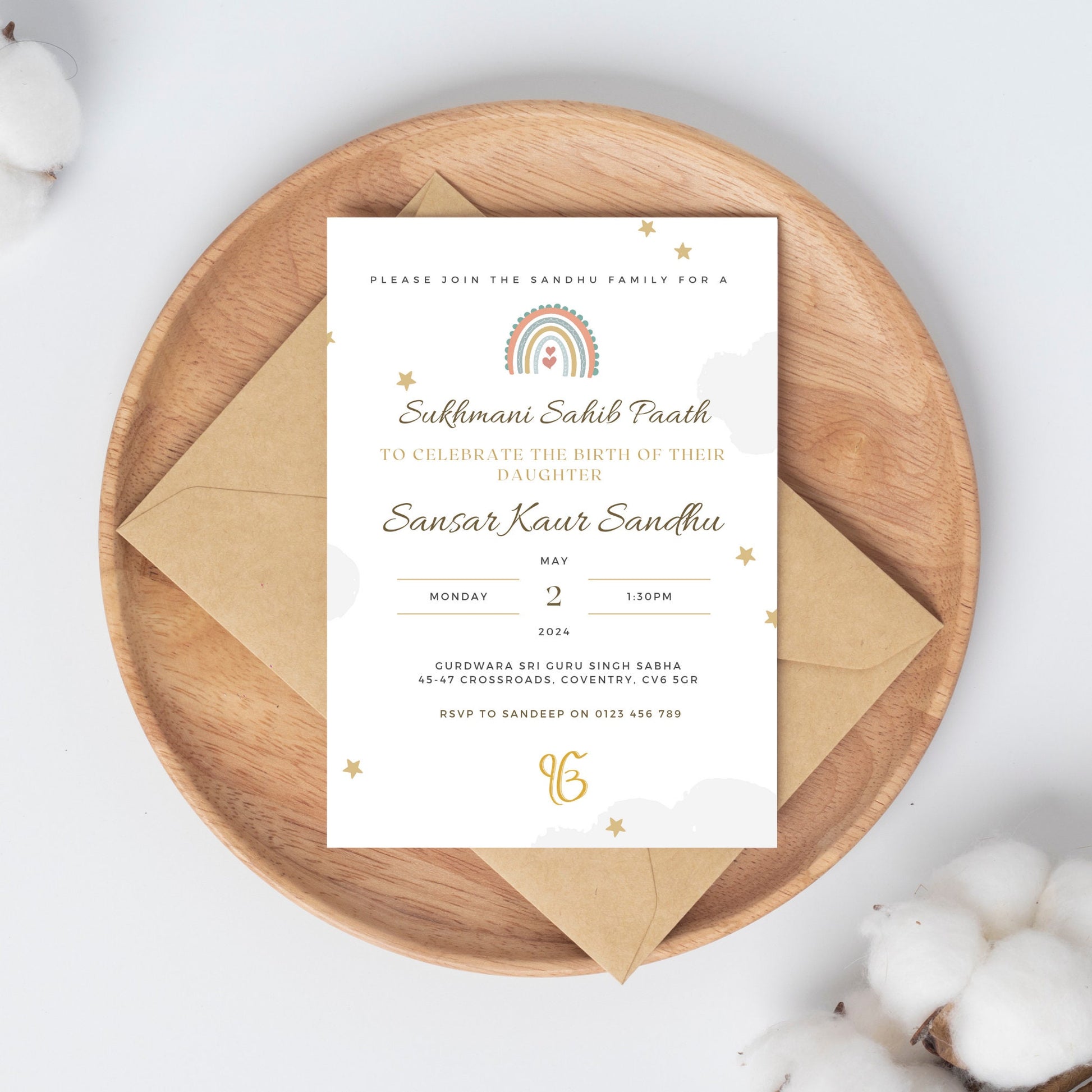 Digital Sukhmani Sahib Paath Invitation, Modern Gender Neutral Design, Canva Editable, Sikh Occasion, Son's Birth, Daughter's Birth