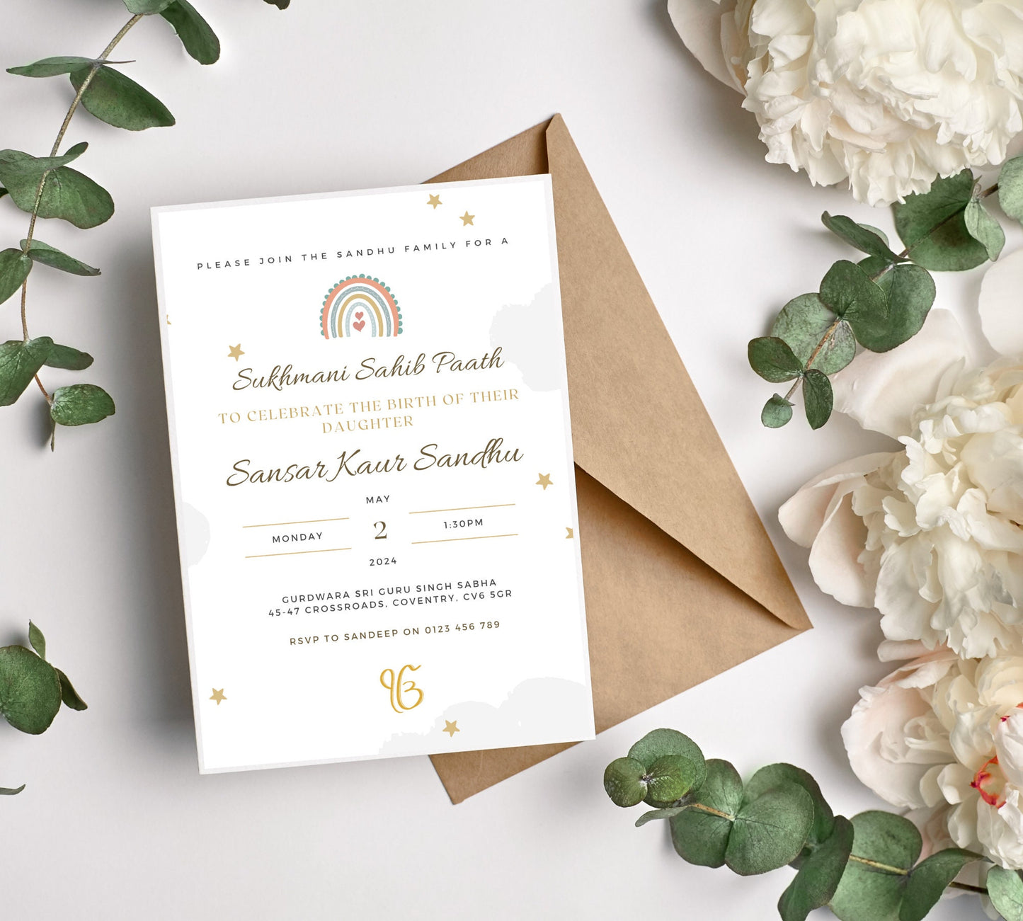 Digital Sukhmani Sahib Paath Invitation, Modern Gender Neutral Design, Canva Editable, Sikh Occasion, Son's Birth, Daughter's Birth