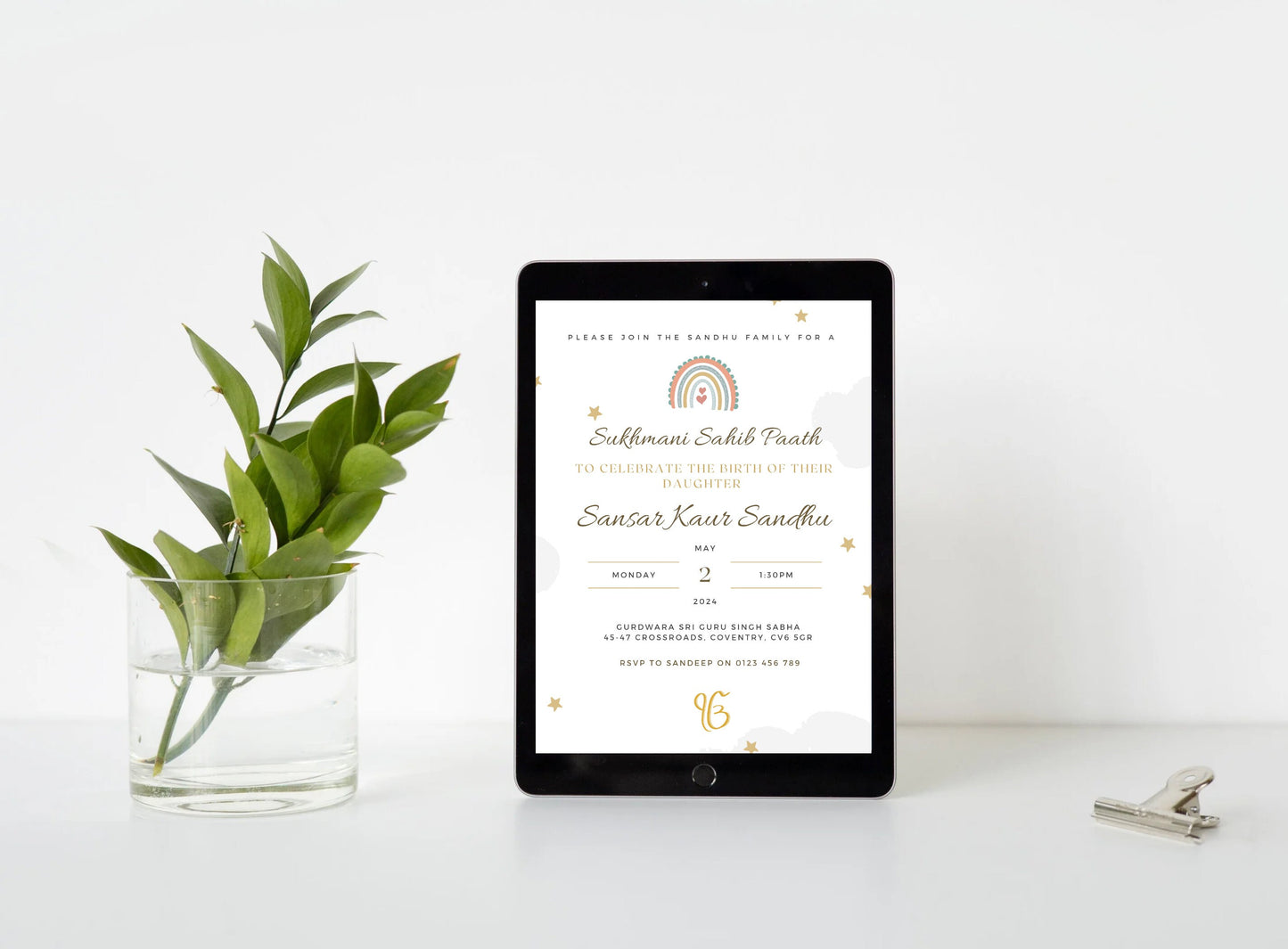 Digital Sukhmani Sahib Paath Invitation, Modern Gender Neutral Design, Canva Editable, Sikh Occasion, Son's Birth, Daughter's Birth