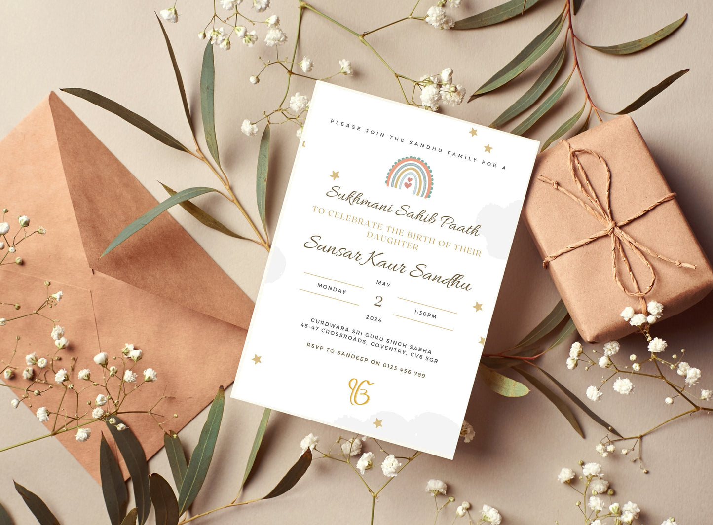 Digital Sukhmani Sahib Paath Invitation, Modern Gender Neutral Design, Canva Editable, Sikh Occasion, Son's Birth, Daughter's Birth