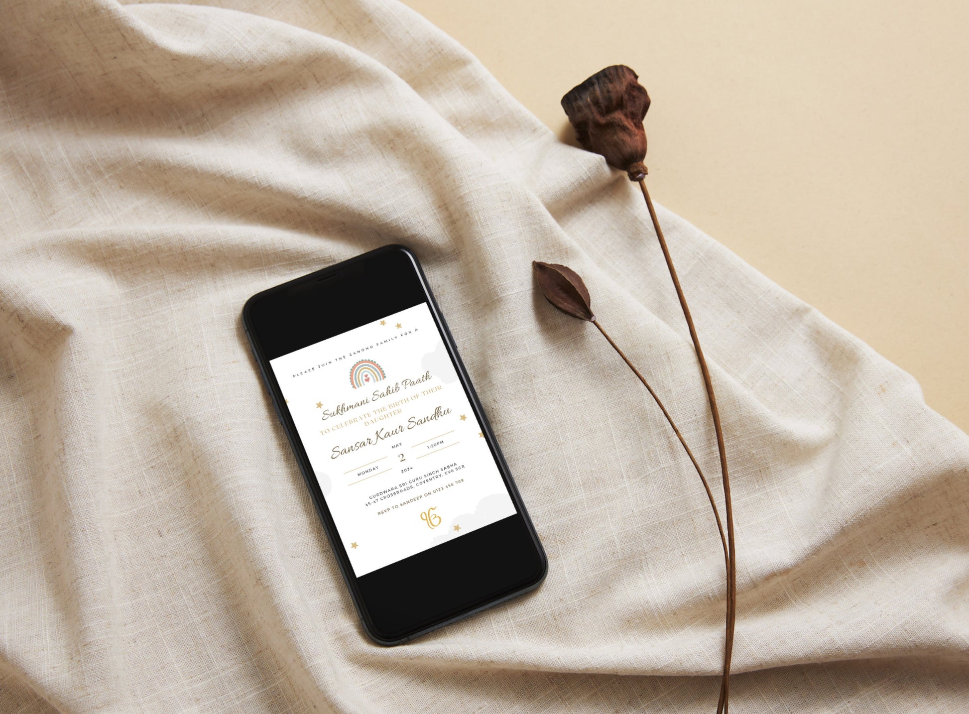 Digital Sukhmani Sahib Paath Invitation, Modern Gender Neutral Design, Canva Editable, Sikh Occasion, Son's Birth, Daughter's Birth