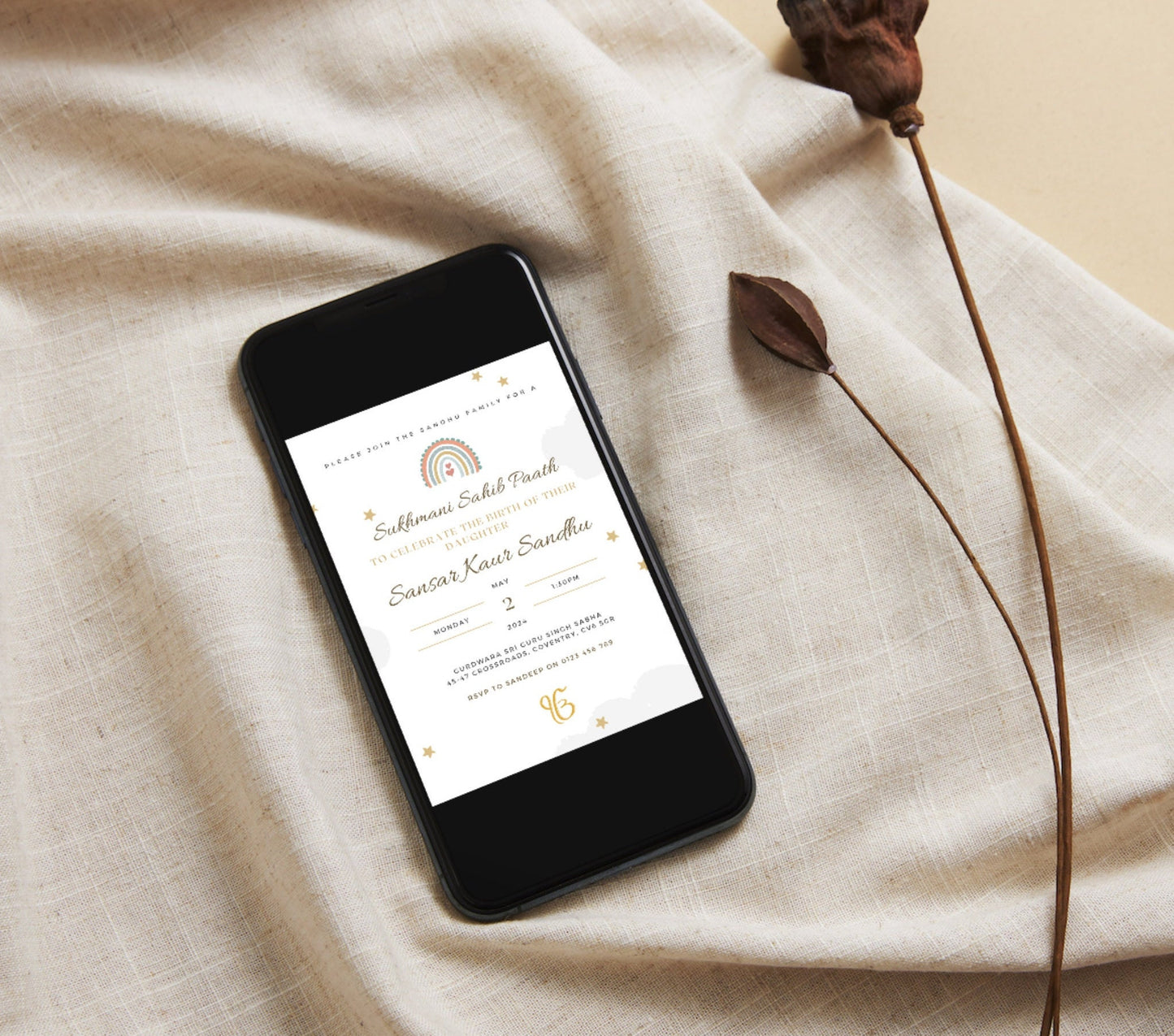 Digital Sukhmani Sahib Paath Invitation, Modern Gender Neutral Design, Canva Editable, Sikh Occasion, Son's Birth, Daughter's Birth