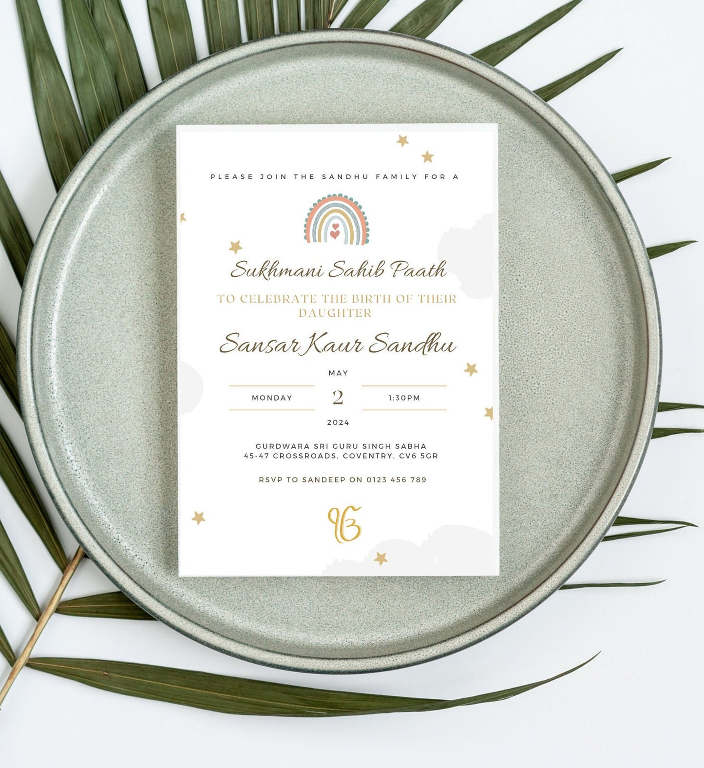 Digital Sukhmani Sahib Paath Invitation, Modern Gender Neutral Design, Canva Editable, Sikh Occasion, Son's Birth, Daughter's Birth