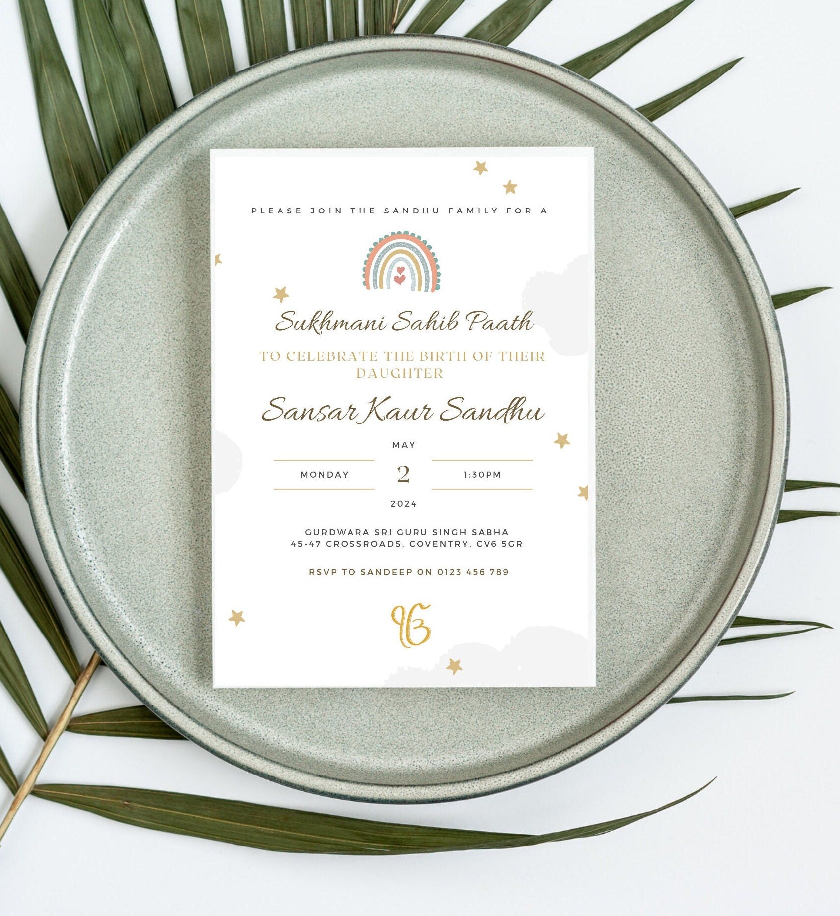 Digital Sukhmani Sahib Paath Invitation, Modern Gender Neutral Design, Canva Editable, Sikh Occasion, Son's Birth, Daughter's Birth