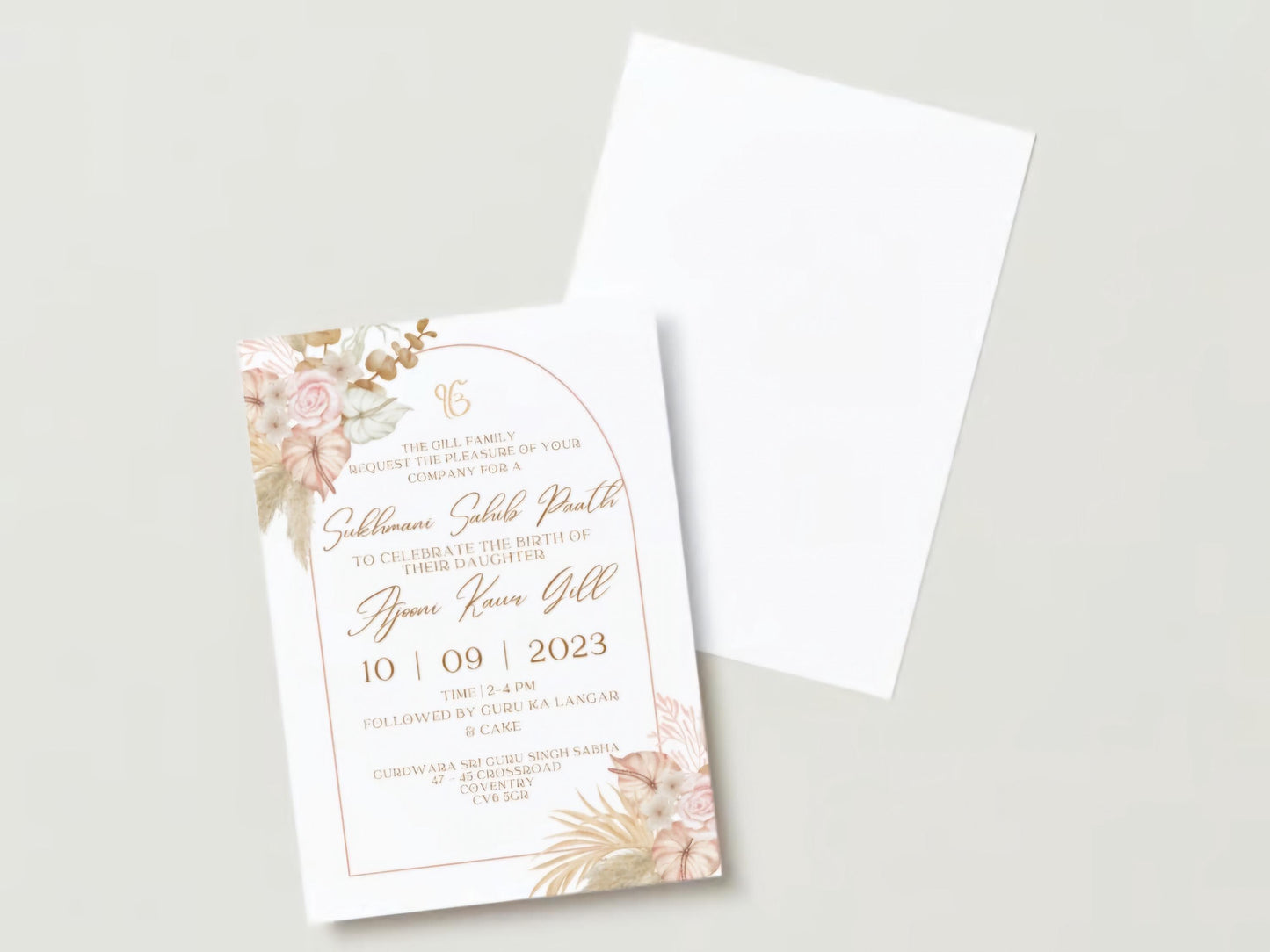 Editable Digital Sukhmani Sahib Paath Invitation, Birth of Daughter, 1st Birthday, Modern Floral Decor, Canva Editable, Sikh Programme