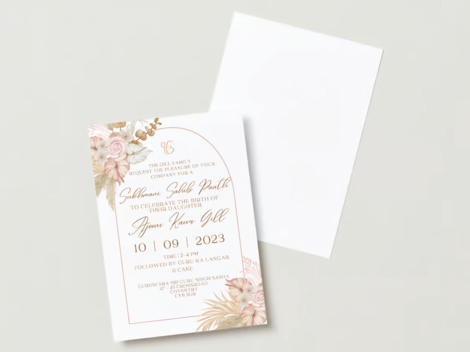Editable Digital Sukhmani Sahib Paath Invitation, Birth of Daughter, 1st Birthday, Modern Floral Decor, Canva Editable, Sikh Programme