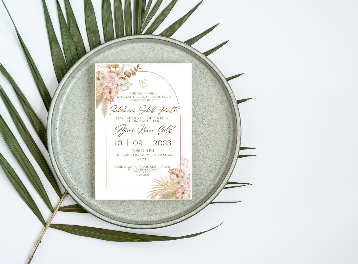 Editable Digital Sukhmani Sahib Paath Invitation, Birth of Daughter, 1st Birthday, Modern Floral Decor, Canva Editable, Sikh Programme