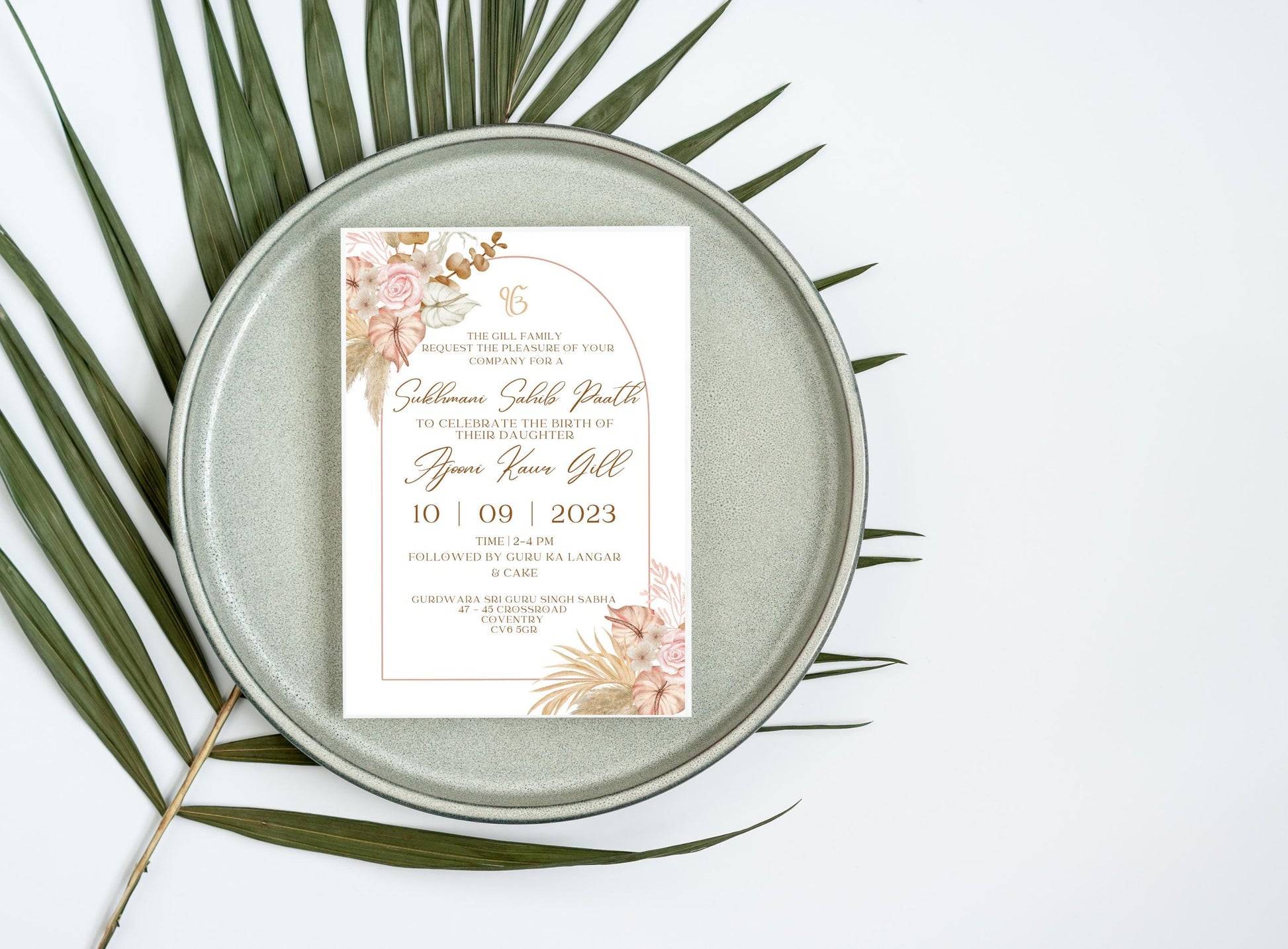 Editable Digital Sukhmani Sahib Paath Invitation, Birth of Daughter, 1st Birthday, Modern Floral Decor, Canva Editable, Sikh Programme