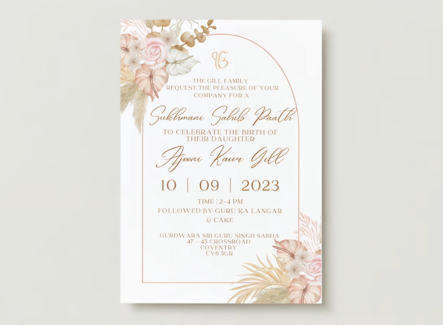 Editable Digital Sukhmani Sahib Paath Invitation, Birth of Daughter, 1st Birthday, Modern Floral Decor, Canva Editable, Sikh Programme