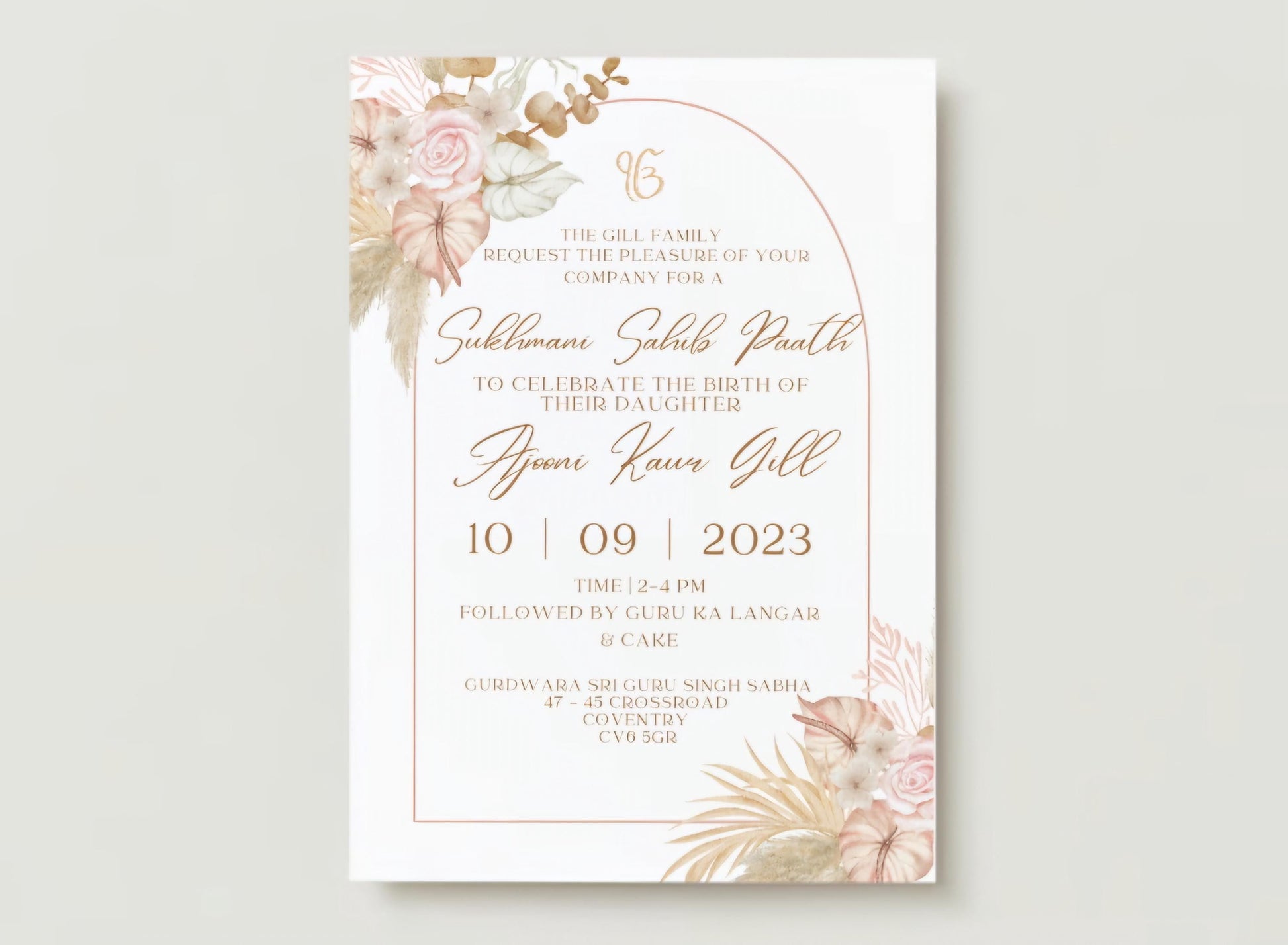 Editable Digital Sukhmani Sahib Paath Invitation, Birth of Daughter, 1st Birthday, Modern Floral Decor, Canva Editable, Sikh Programme