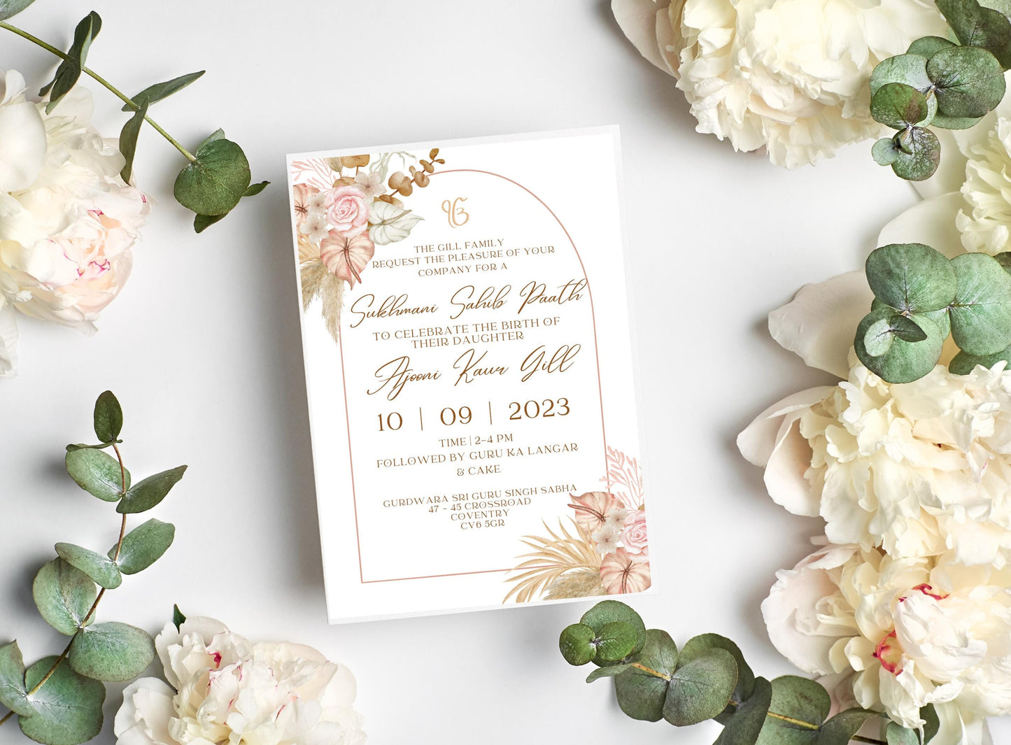 Editable Digital Sukhmani Sahib Paath Invitation, Birth of Daughter, 1st Birthday, Modern Floral Decor, Canva Editable, Sikh Programme