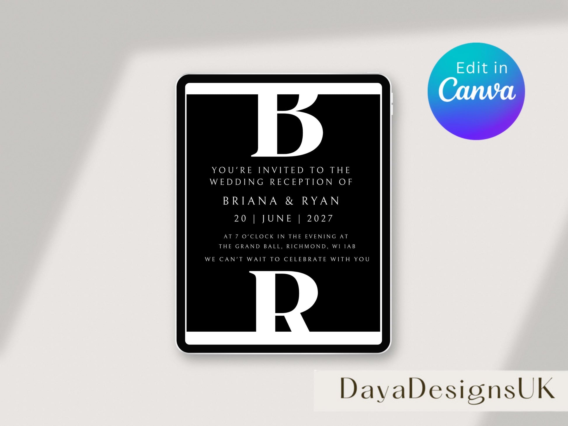 Minimalist Save The Date + Wedding Template Bundle, Black and White Digital Download, Smartphone, Aesthetic Template, Editable