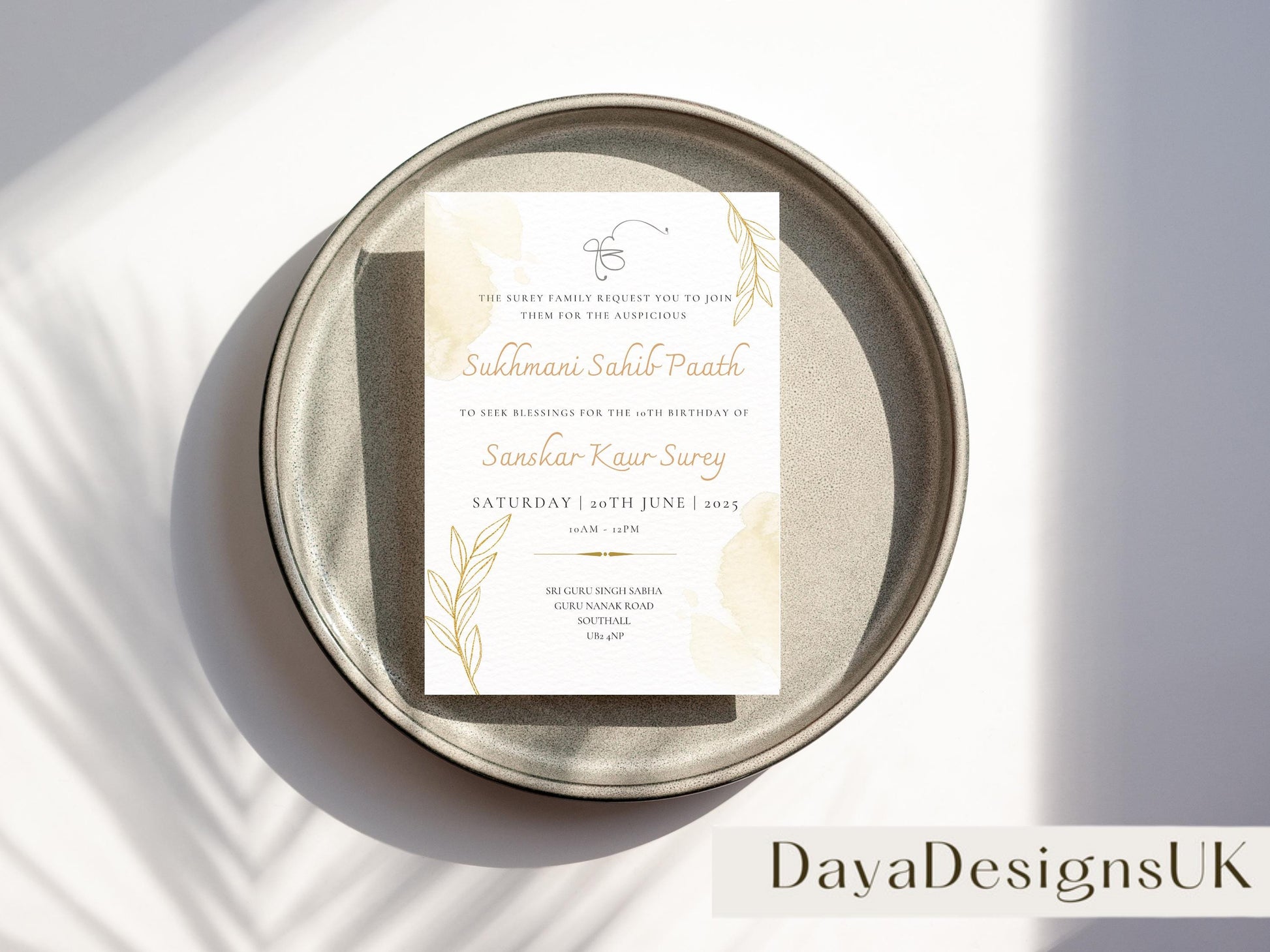 Sukhmani Sahib Path Digital Invitation for Any Occasion, Birthday, Rustic Neutral Gold Theme, Canva Editable, Sikh Programme