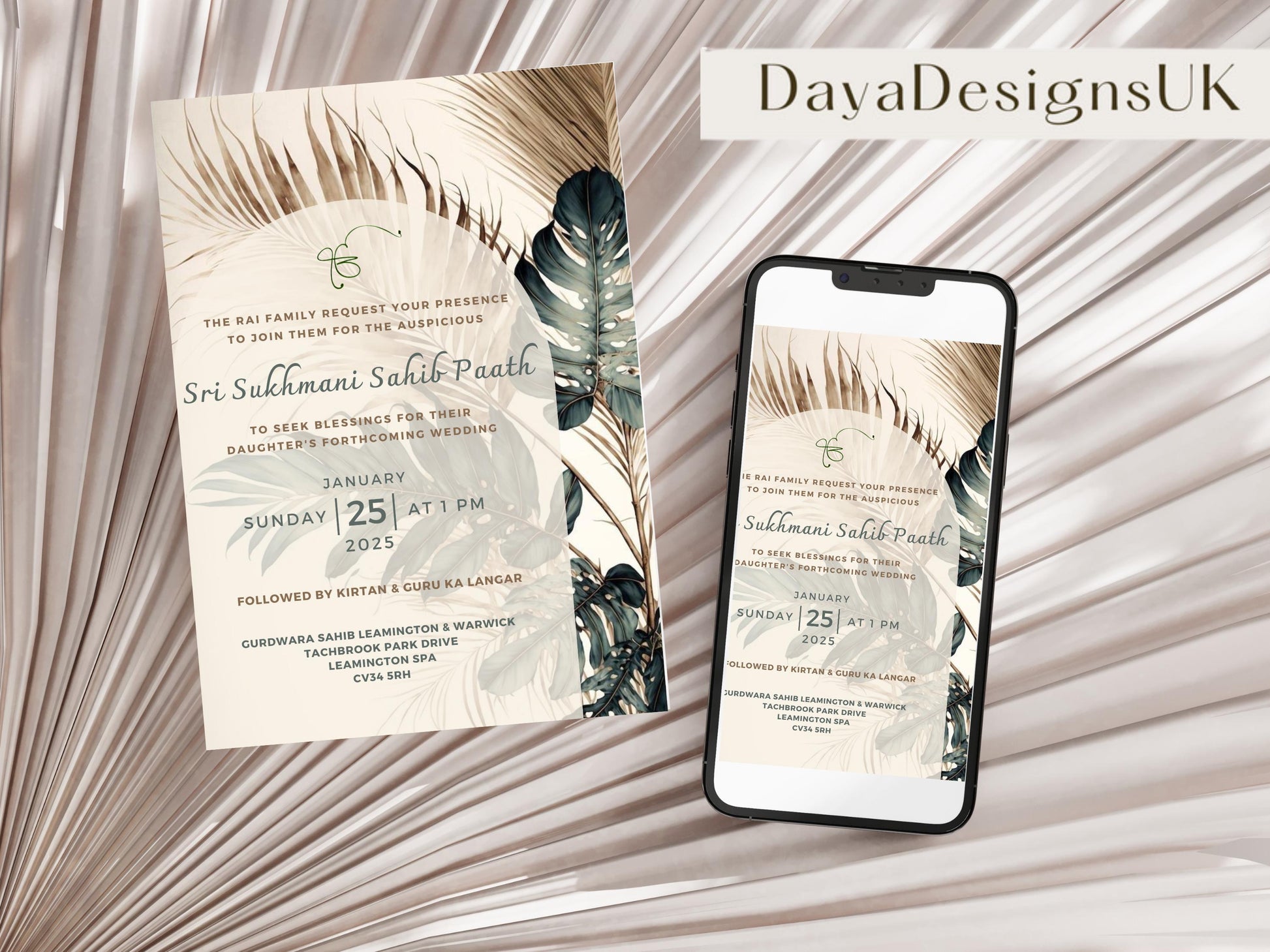 Sukhmani Sahib Path Digital Invitation for Any Occasion, Roka, Birthday, Wedding Path, Gold Green Theme, Canva Editable, Sikh Programme