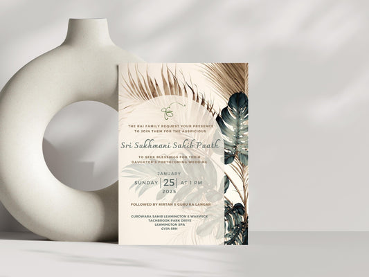 Sukhmani Sahib Path Digital Invitation for Any Occasion, Roka, Birthday, Wedding Path, Gold Green Theme, Canva Editable, Sikh Programme