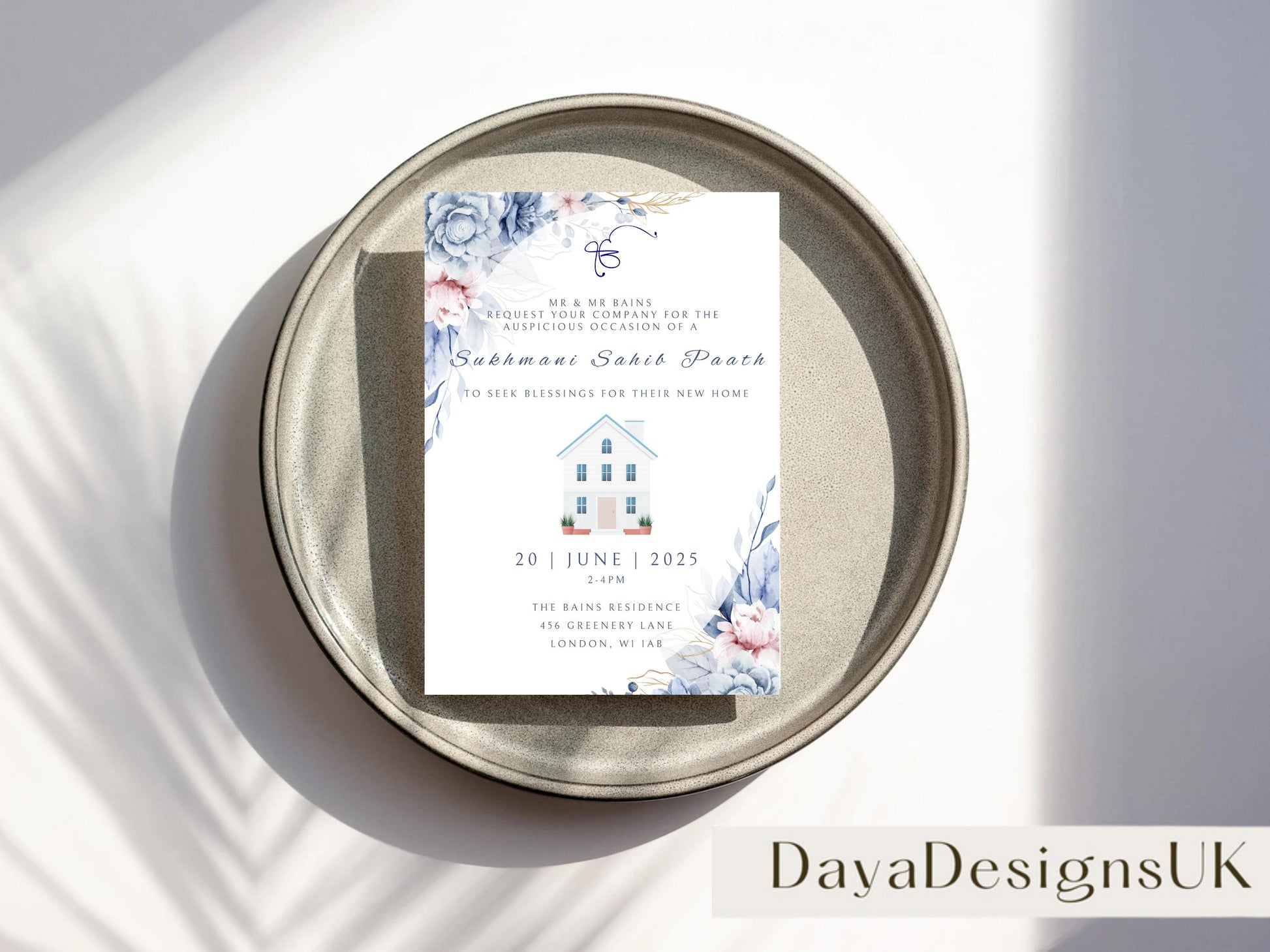 Digital Sukhmani Sahib Path Invitation, Housewarming, Modern, Minimalist Eucalyptus Theme, Canva Editable, New House Sikh Blessing