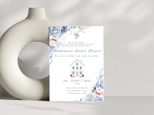 Digital Sukhmani Sahib Path Invitation, Housewarming, Modern, Minimalist Eucalyptus Theme, Canva Editable, New House Sikh Blessing