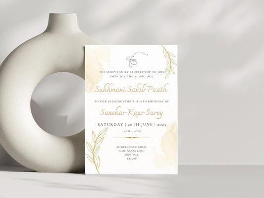 Sukhmani Sahib Path Digital Invitation for Any Occasion, Birthday, Rustic Neutral Gold Theme, Canva Editable, Sikh Programme
