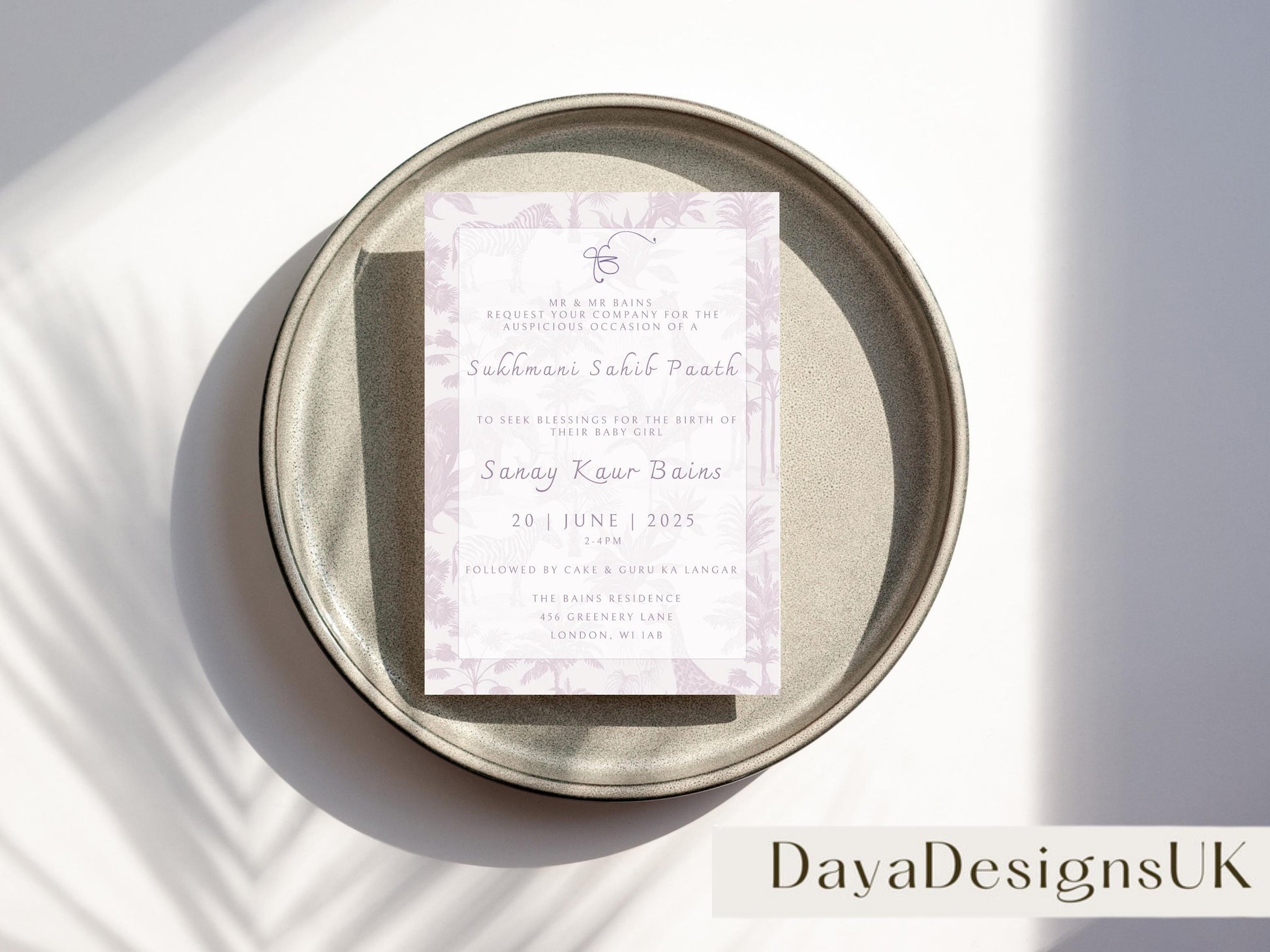 Digital Sukhmani Sahib Path Invitation, Birth of Daughter, Modern Safari Animal Theme, Canva Editable, Sikh, Girls 1st Birthday