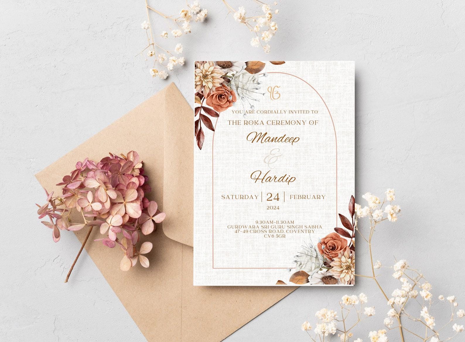 Rustic Autumn Floral Roka Welcome Sign Template | Editable Canva Digital Download | A2 Ceremony Sign | Matching Invitation Set | Engagement