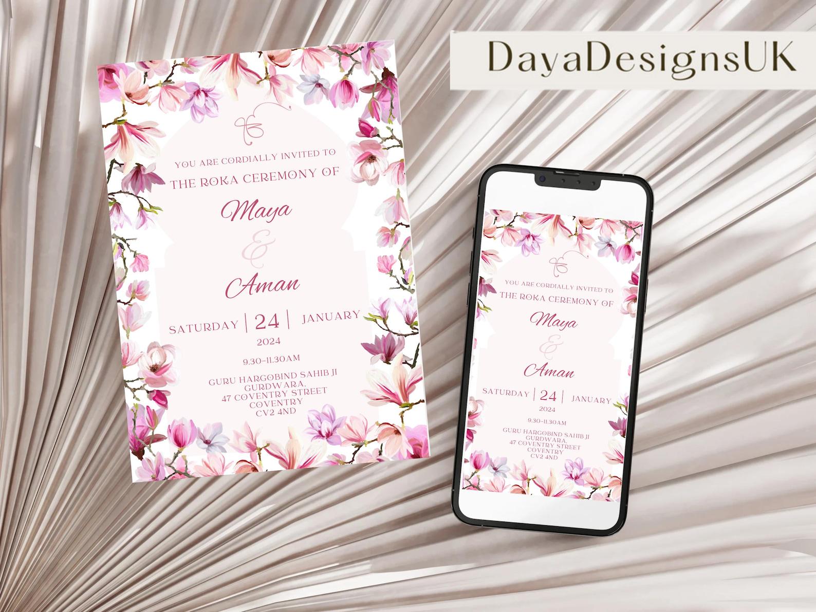 Vibrant Floral Roka Welcome Sign Template | Editable Canva Digital Download | A2 Ceremony Sign | Matching Invitation Set | Summer Theme